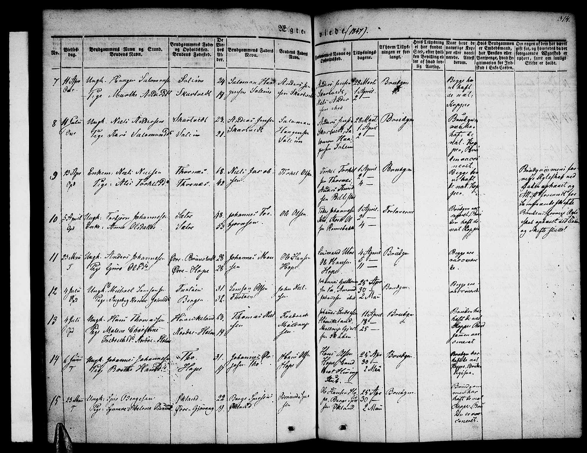 Tysnes sokneprestembete, AV/SAB-A-78601/H/Haa: Parish register (official) no. A 9, 1837-1848, p. 314