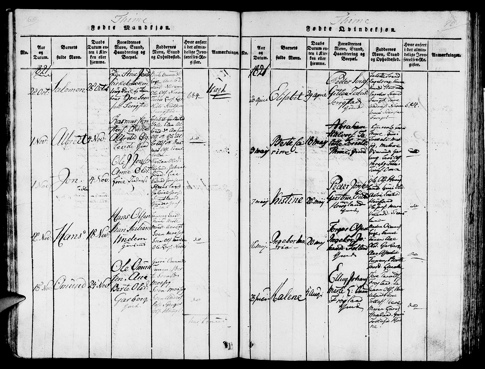 Lye sokneprestkontor, SAST/A-101794/001/30/30BA/L0003: Parish register (official) no. A 3 /1, 1816-1826, p. 69-70