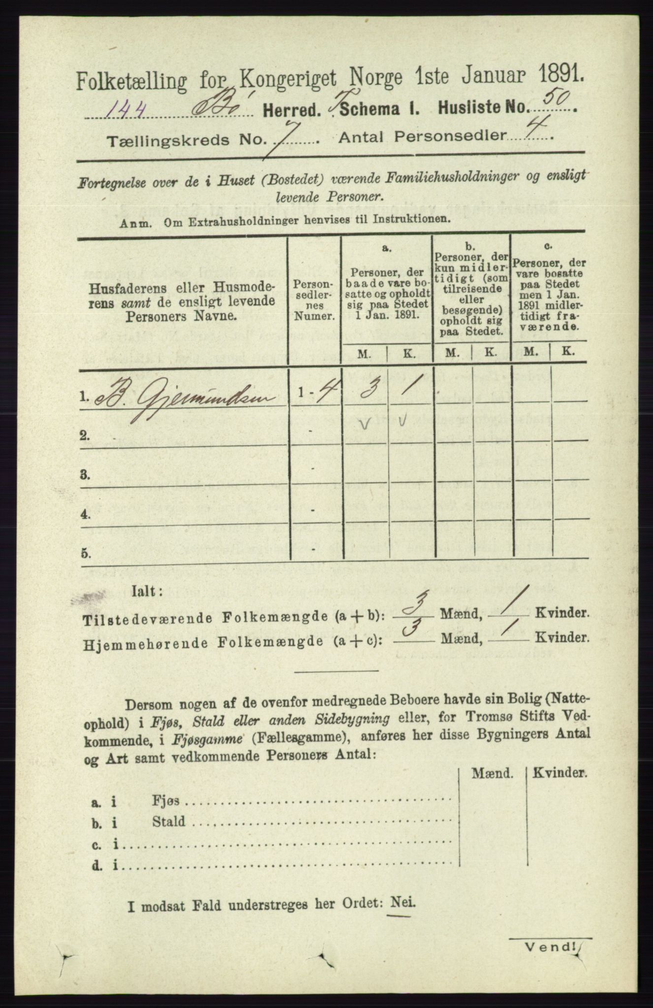 RA, 1891 census for 0821 Bø, 1891, p. 2194