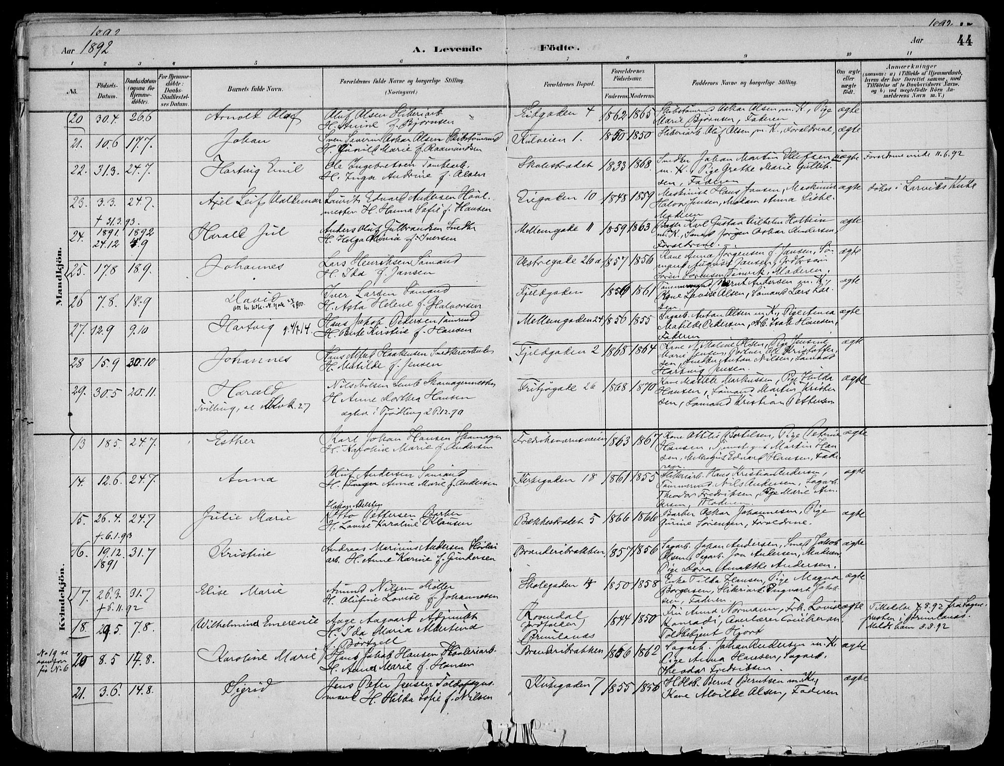 Larvik kirkebøker, AV/SAKO-A-352/F/Fb/L0004: Parish register (official) no. II 4, 1884-1902, p. 44