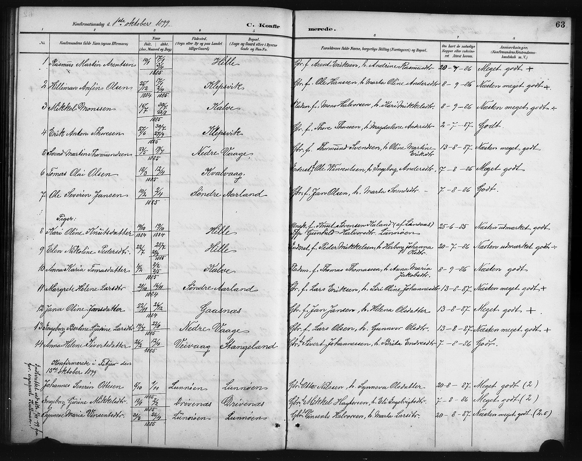 Austevoll Sokneprestembete, SAB/A-74201/H/Hab: Parish register (copy) no. B 4, 1889-1901, p. 63