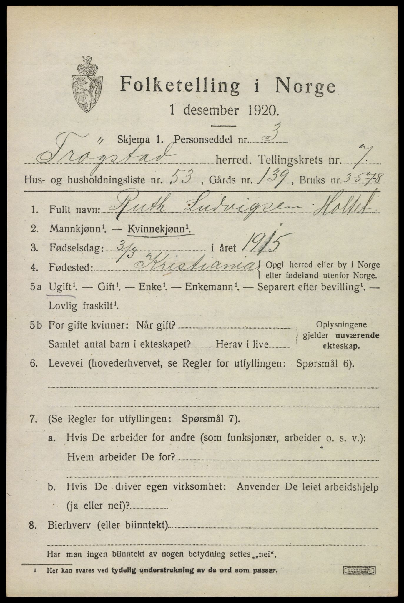 SAO, 1920 census for Trøgstad, 1920, p. 8116