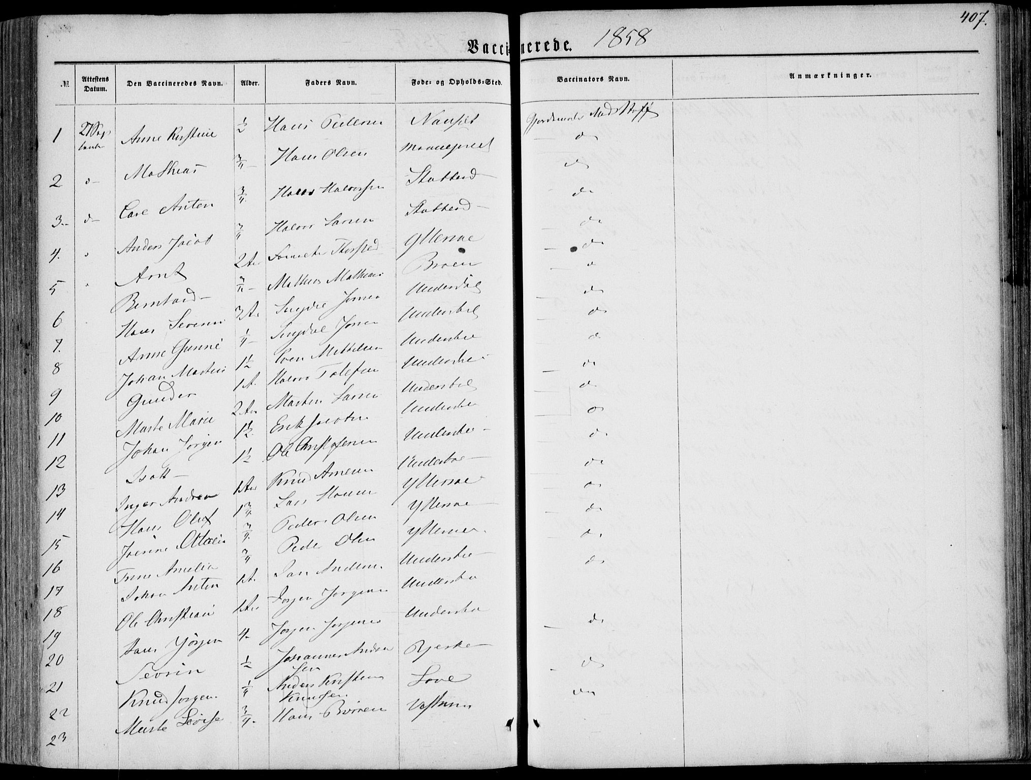Hedrum kirkebøker, SAKO/A-344/F/Fa/L0007: Parish register (official) no. I 7, 1857-1868, p. 407