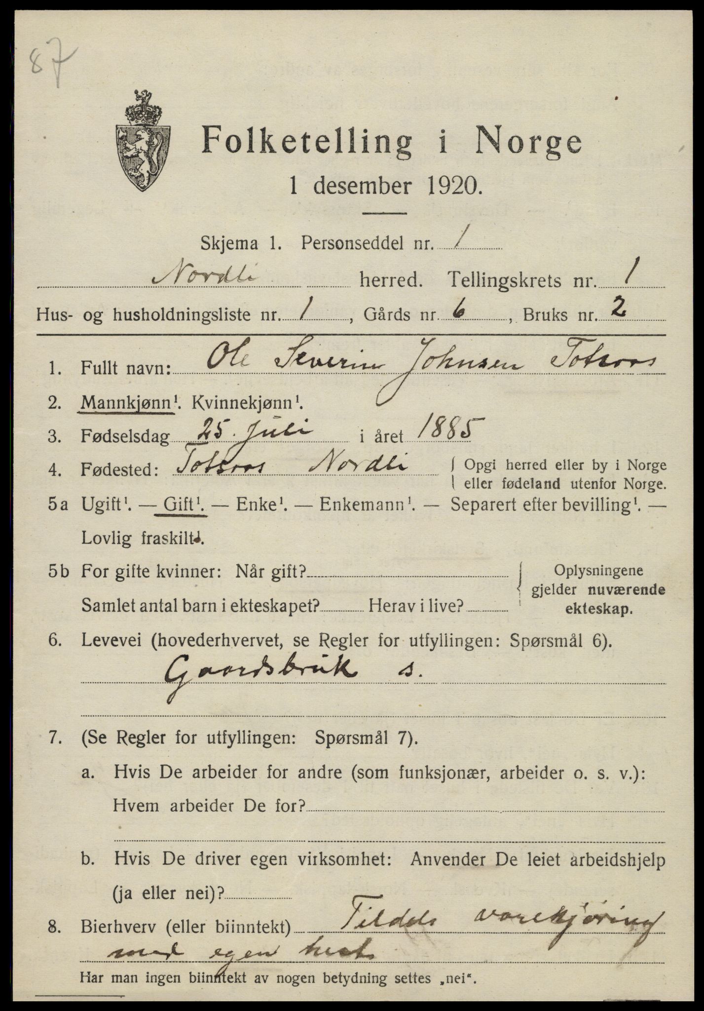 SAT, 1920 census for Nordli, 1920, p. 355