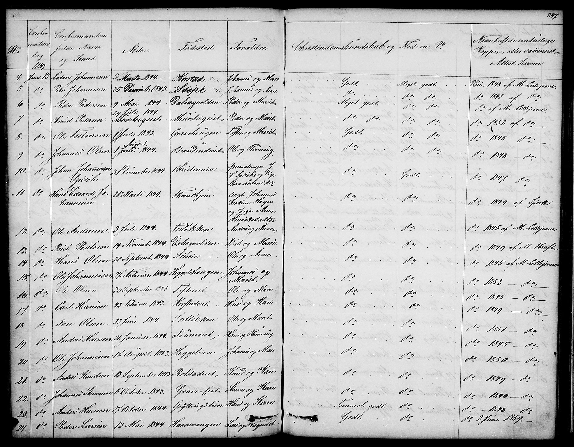 Sør-Fron prestekontor, SAH/PREST-010/H/Ha/Hab/L0001: Parish register (copy) no. 1, 1844-1863, p. 247