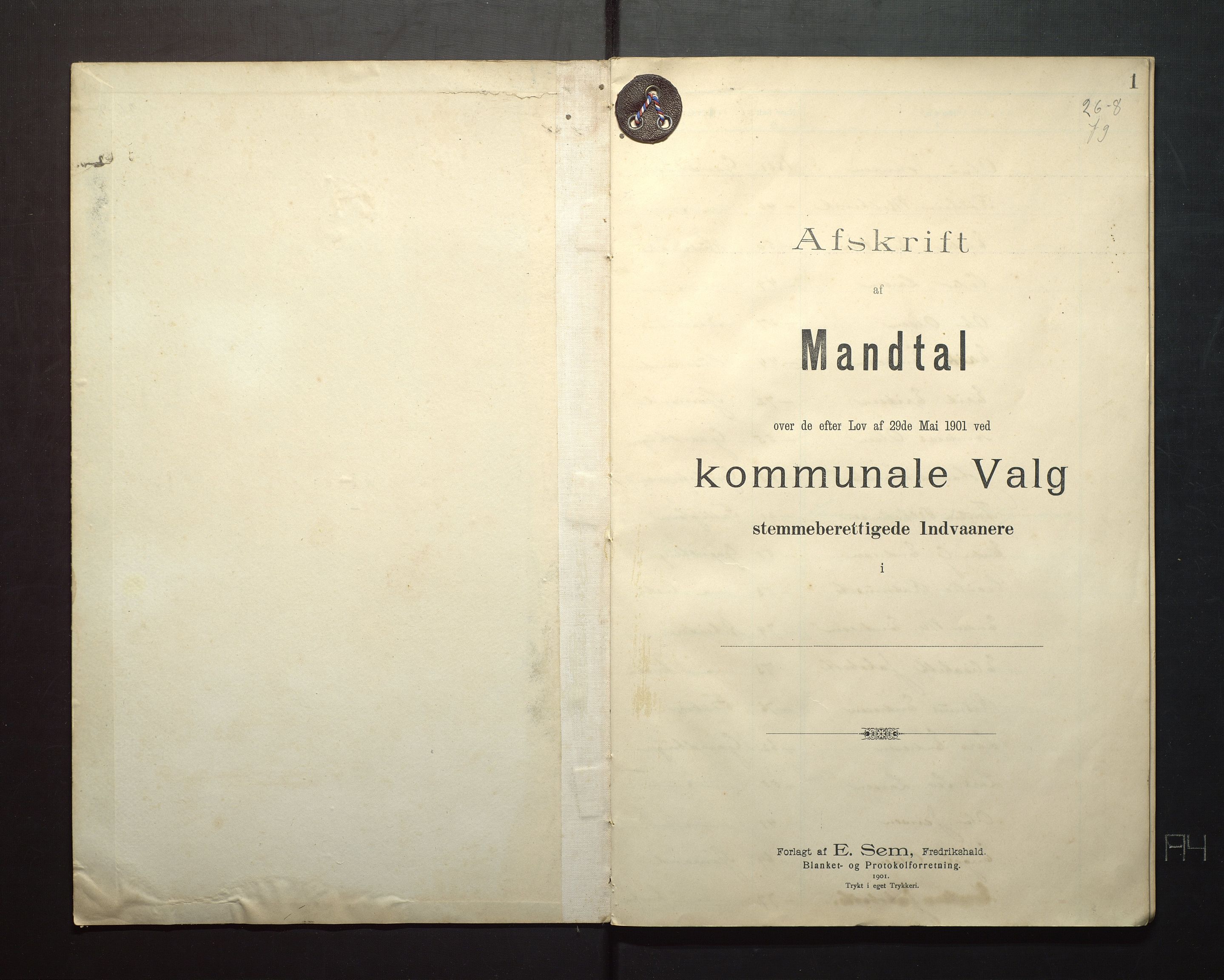 Finnaas kommune. Valstyret, IKAH/1218a-011/F/Fa/L0005: Manntal over røysteføre i Moster sokn, 1904, p. 1