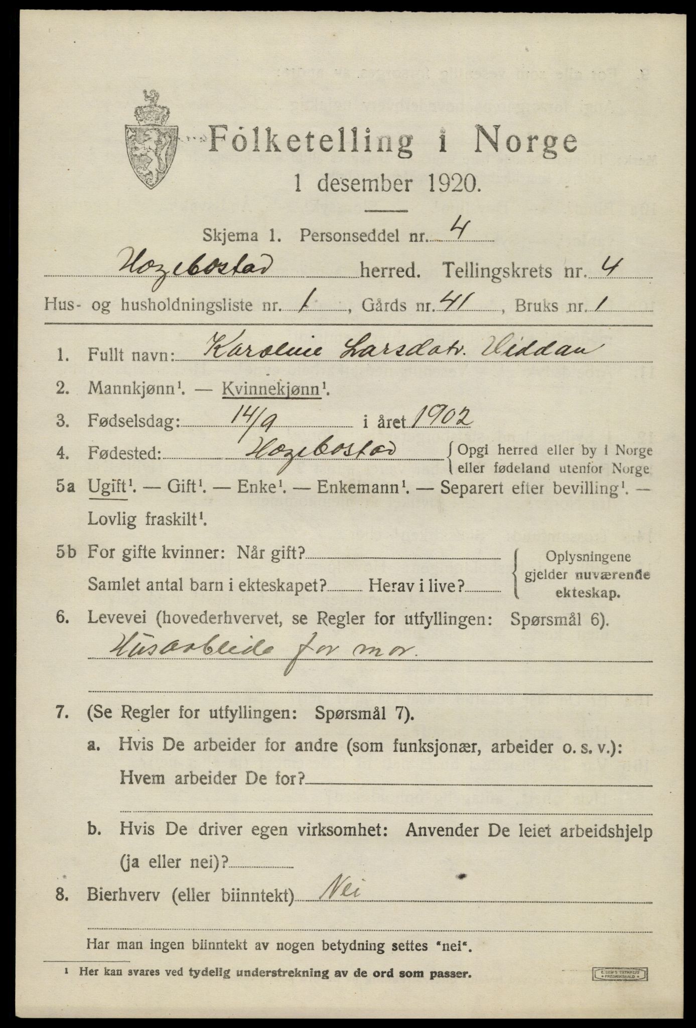 SAK, 1920 census for Hægebostad, 1920, p. 1561