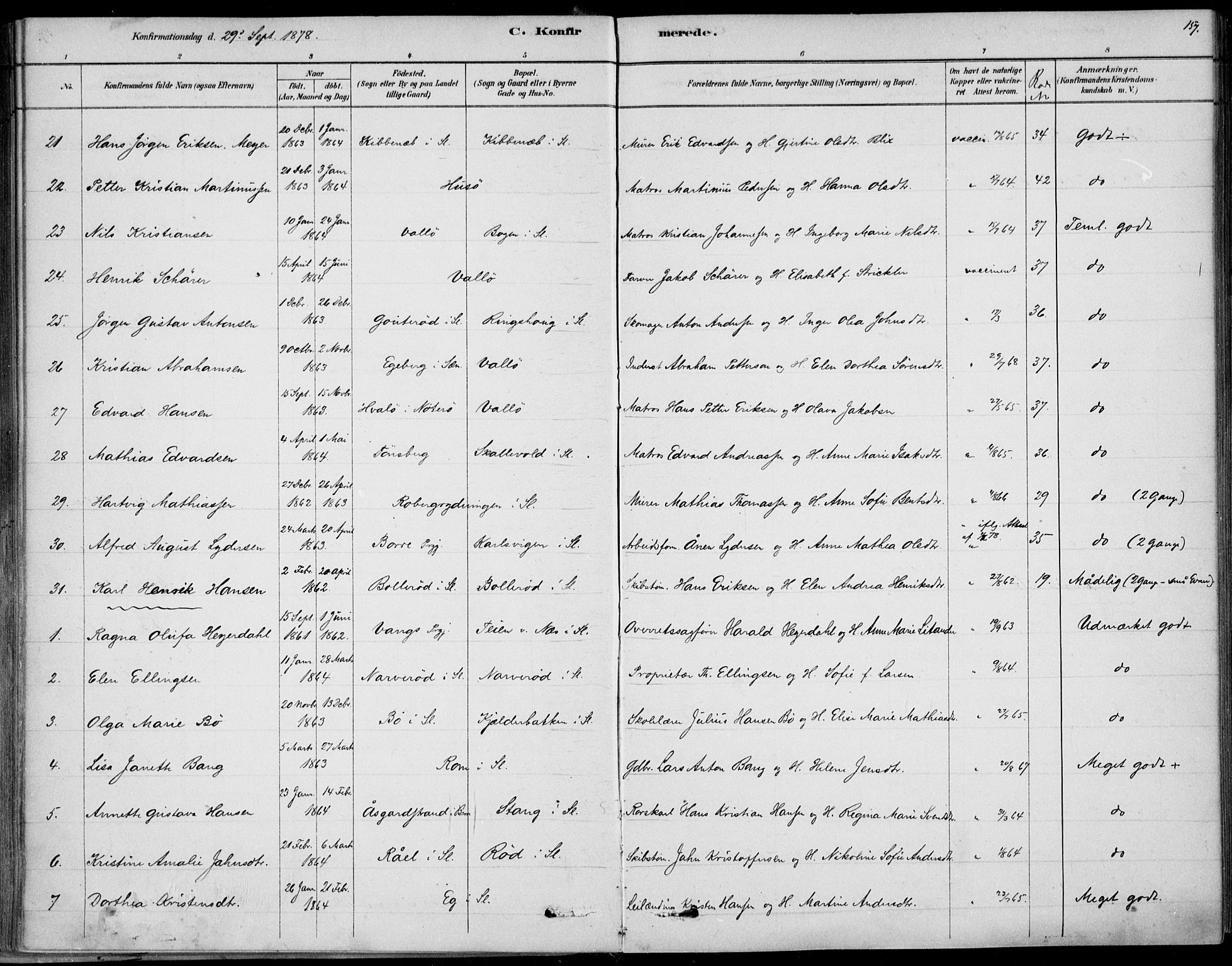 Sem kirkebøker, AV/SAKO-A-5/F/Fb/L0004: Parish register (official) no. II 4, 1878-1891, p. 157