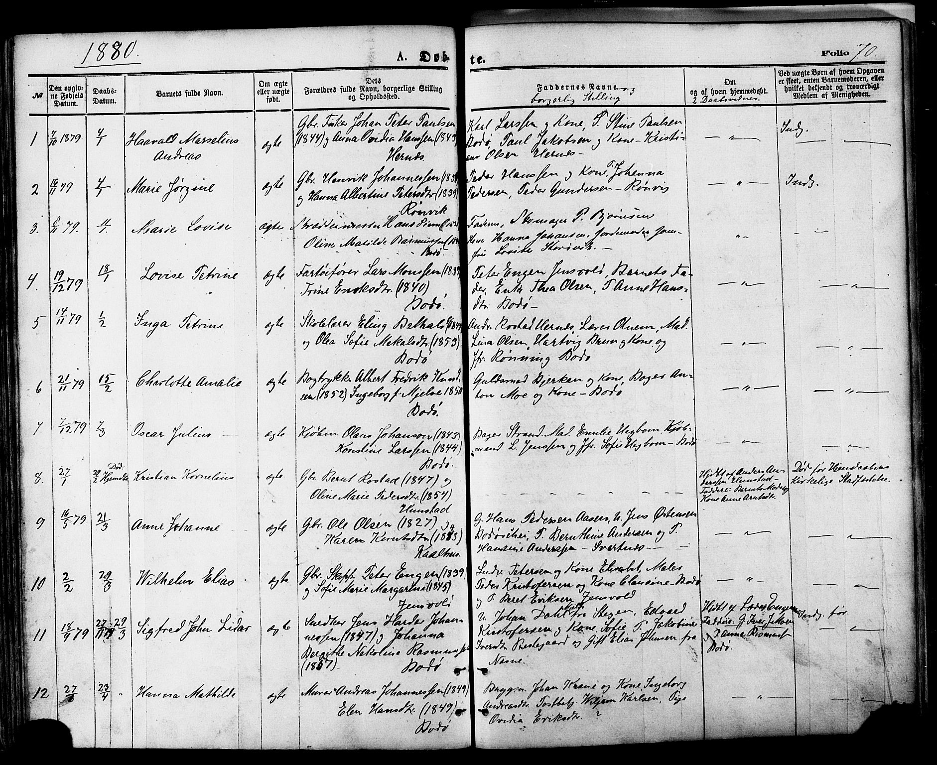 Ministerialprotokoller, klokkerbøker og fødselsregistre - Nordland, SAT/A-1459/801/L0009: Parish register (official) no. 801A09, 1876-1883, p. 70