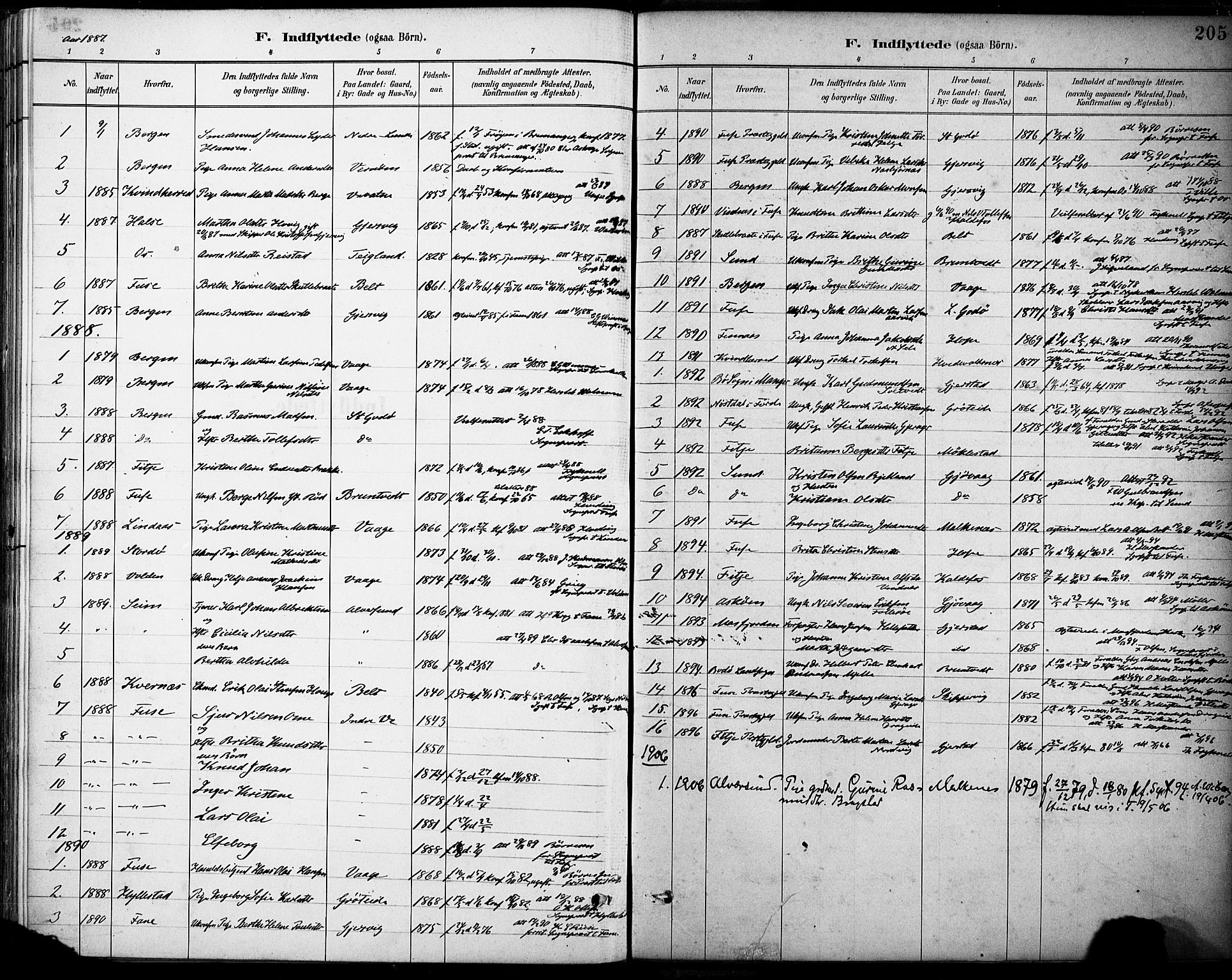 Tysnes sokneprestembete, AV/SAB-A-78601/H/Haa: Parish register (official) no. B 1, 1887-1906, p. 205