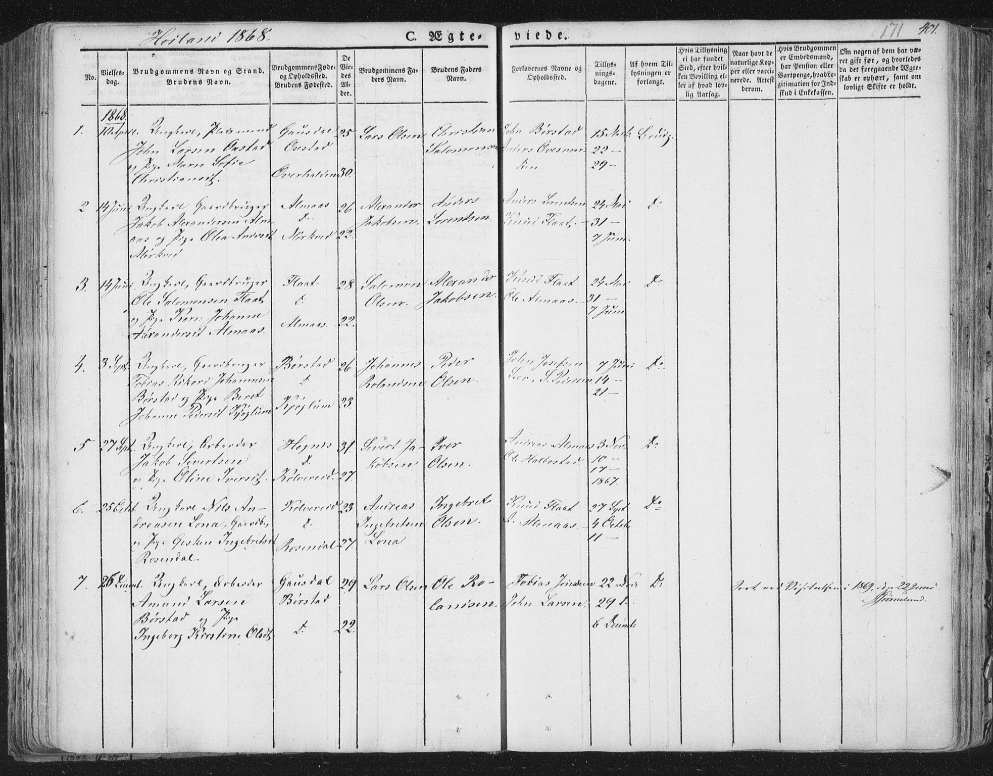 Ministerialprotokoller, klokkerbøker og fødselsregistre - Nord-Trøndelag, SAT/A-1458/758/L0513: Parish register (official) no. 758A02 /2, 1839-1868, p. 171