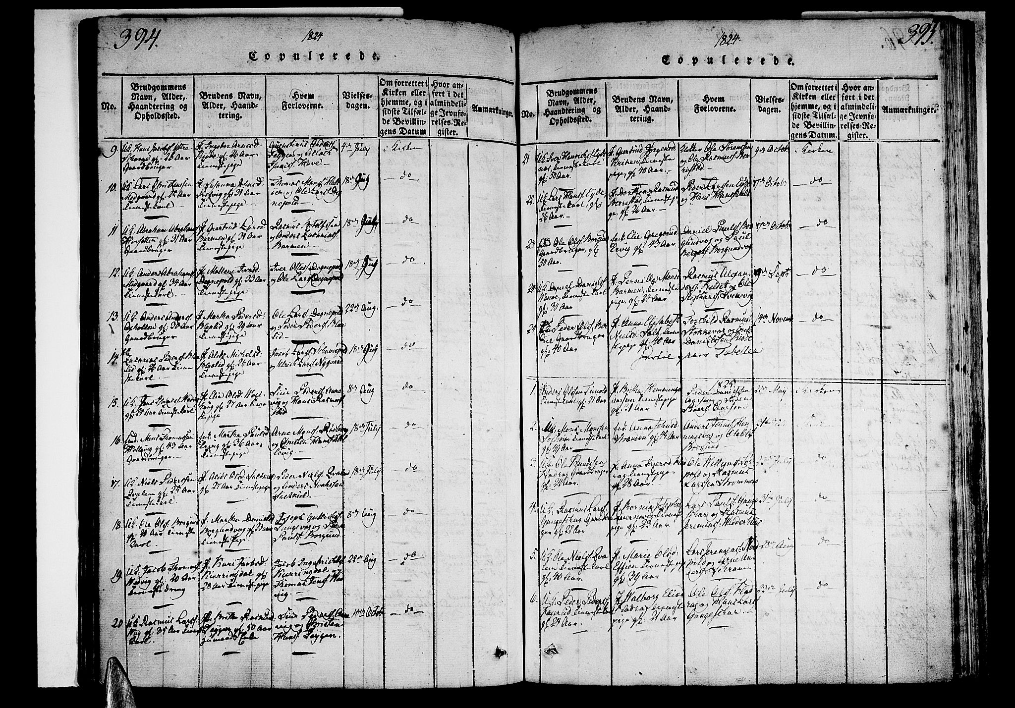 Selje sokneprestembete, SAB/A-99938/H/Ha/Haa/Haaa: Parish register (official) no. A 8, 1816-1828, p. 394-395