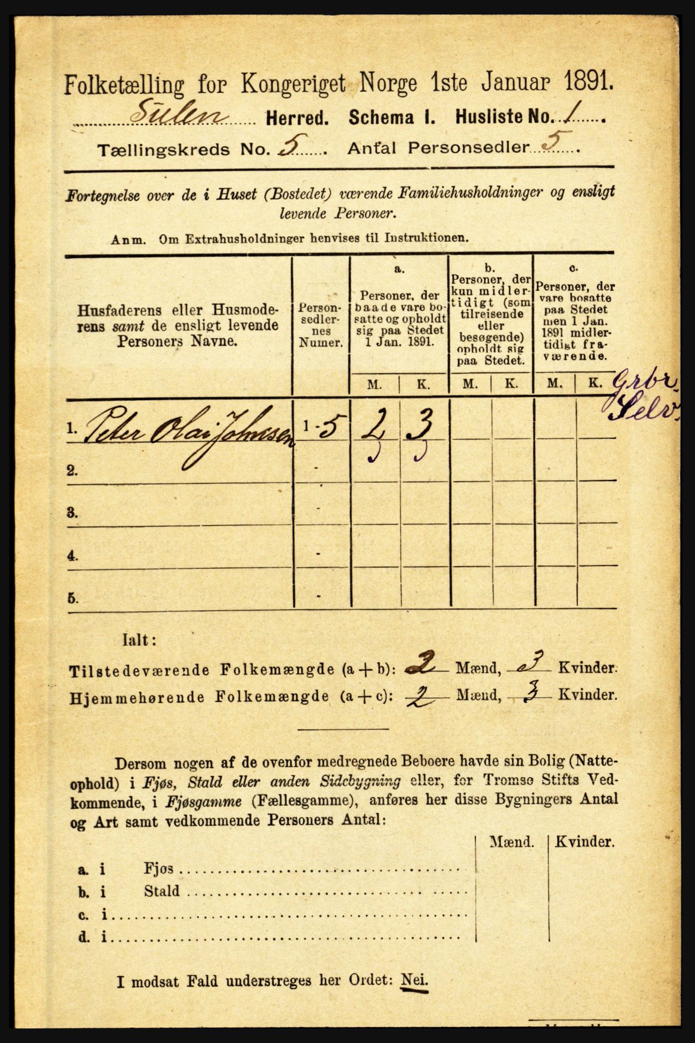 RA, 1891 census for 1412 Solund, 1891, p. 1935