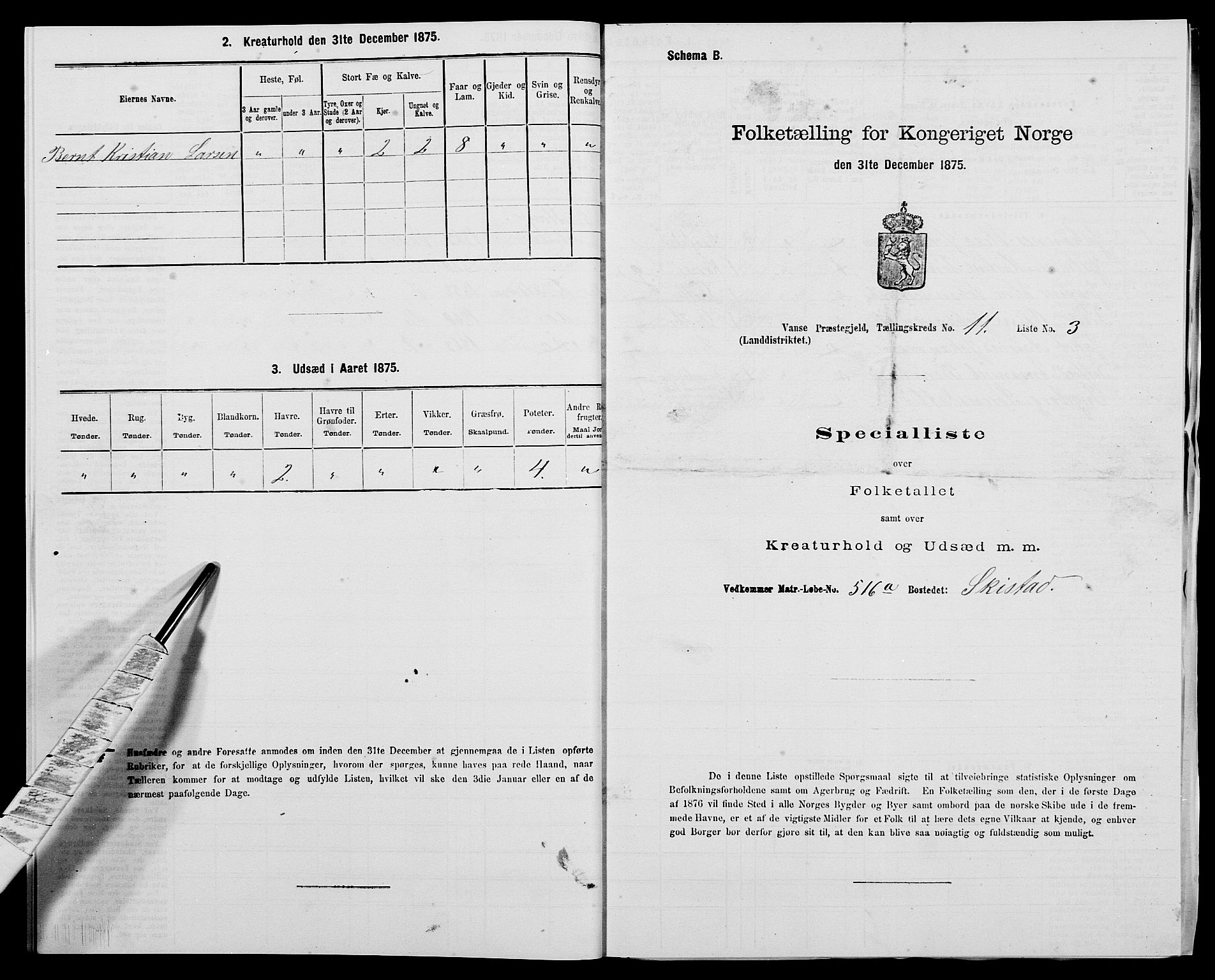 SAK, 1875 census for 1041L Vanse/Vanse og Farsund, 1875, p. 1990