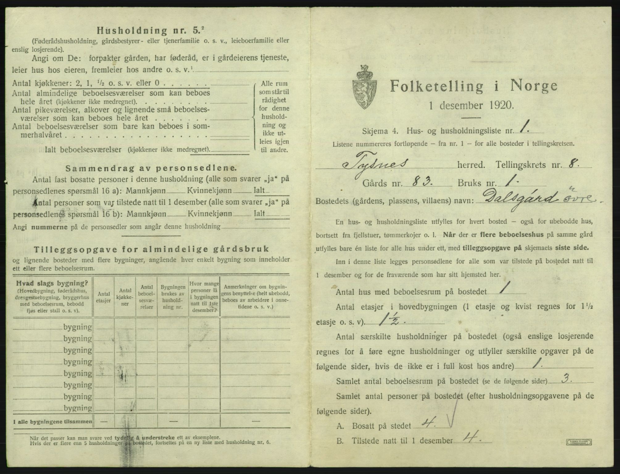 SAB, 1920 census for Tysnes, 1920, p. 671