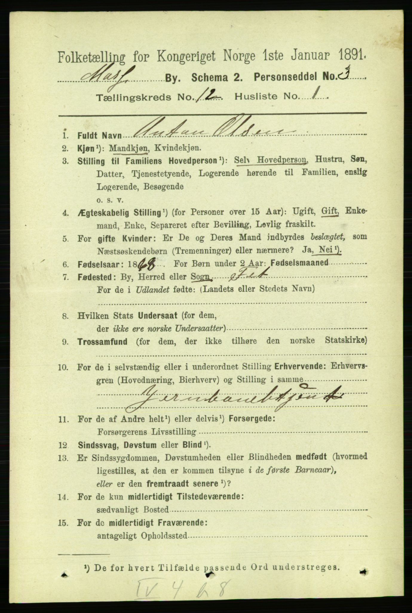 RA, 1891 census for 0104 Moss, 1891, p. 6328