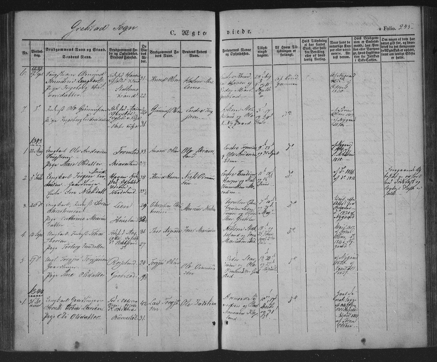 Søgne sokneprestkontor, AV/SAK-1111-0037/F/Fa/Fab/L0009: Parish register (official) no. A 9, 1838-1853, p. 245