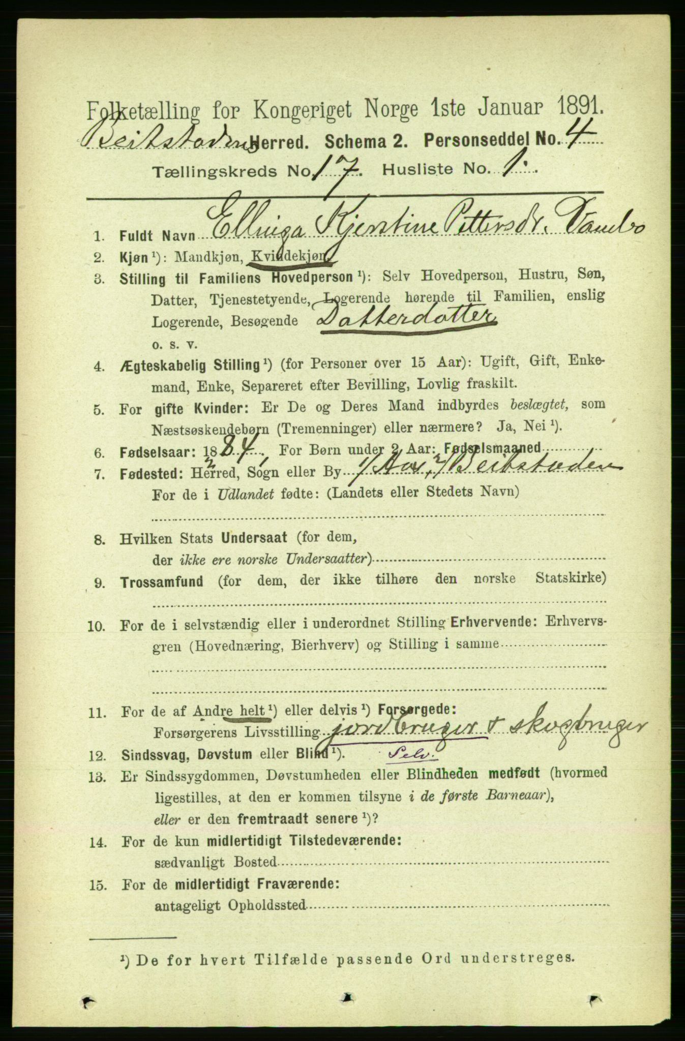 RA, 1891 census for 1727 Beitstad, 1891, p. 4363