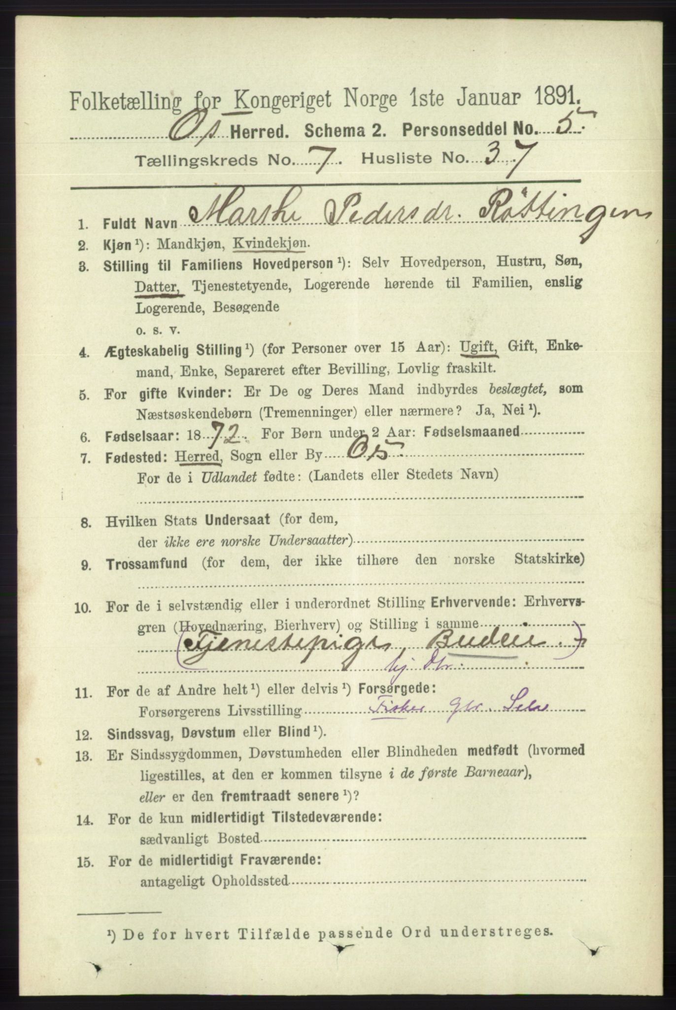 RA, 1891 census for 1243 Os, 1891, p. 1819