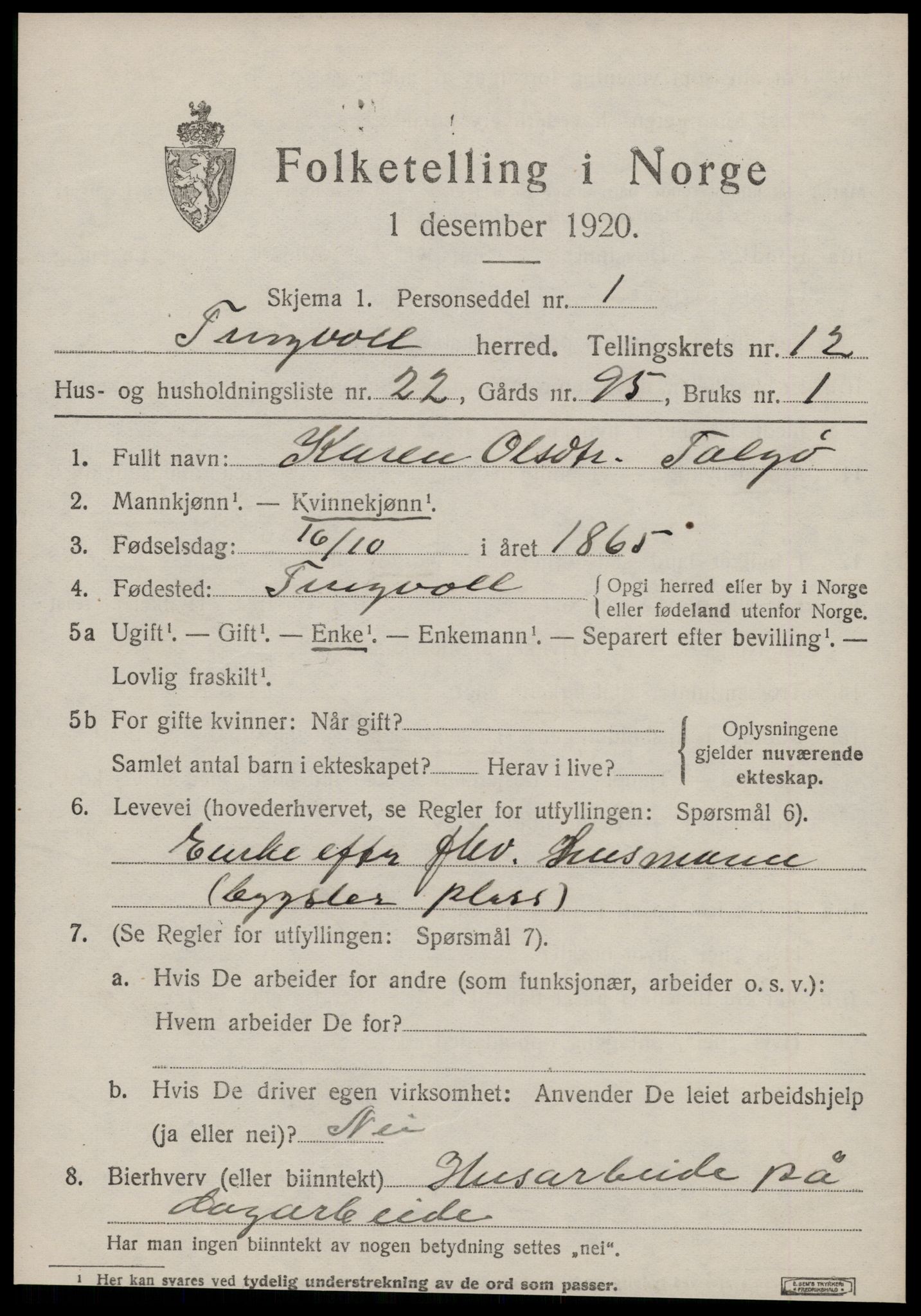 SAT, 1920 census for Tingvoll, 1920, p. 6244