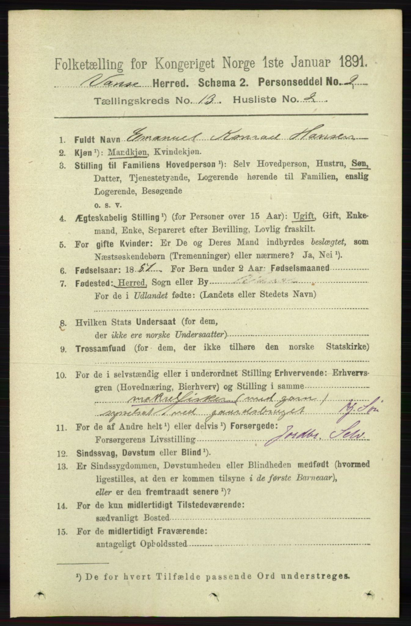 RA, 1891 census for 1041 Vanse, 1891, p. 7522