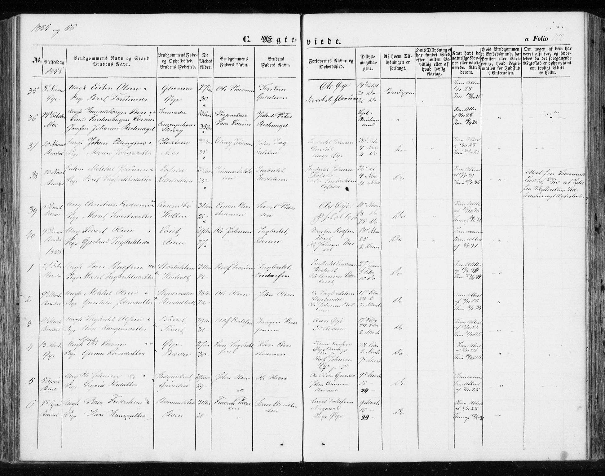 Ministerialprotokoller, klokkerbøker og fødselsregistre - Møre og Romsdal, SAT/A-1454/595/L1044: Parish register (official) no. 595A06, 1852-1863, p. 172