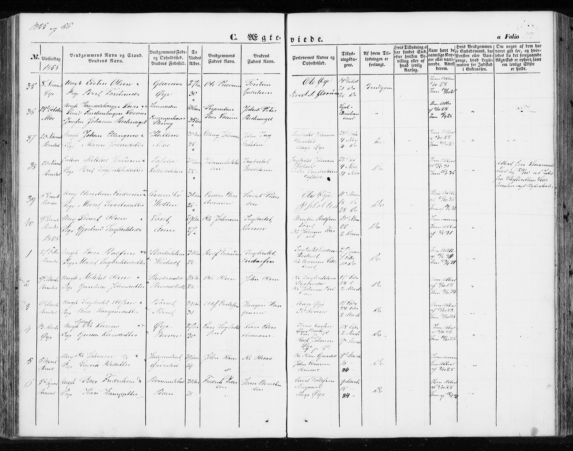 Ministerialprotokoller, klokkerbøker og fødselsregistre - Møre og Romsdal, AV/SAT-A-1454/595/L1044: Parish register (official) no. 595A06, 1852-1863, p. 172