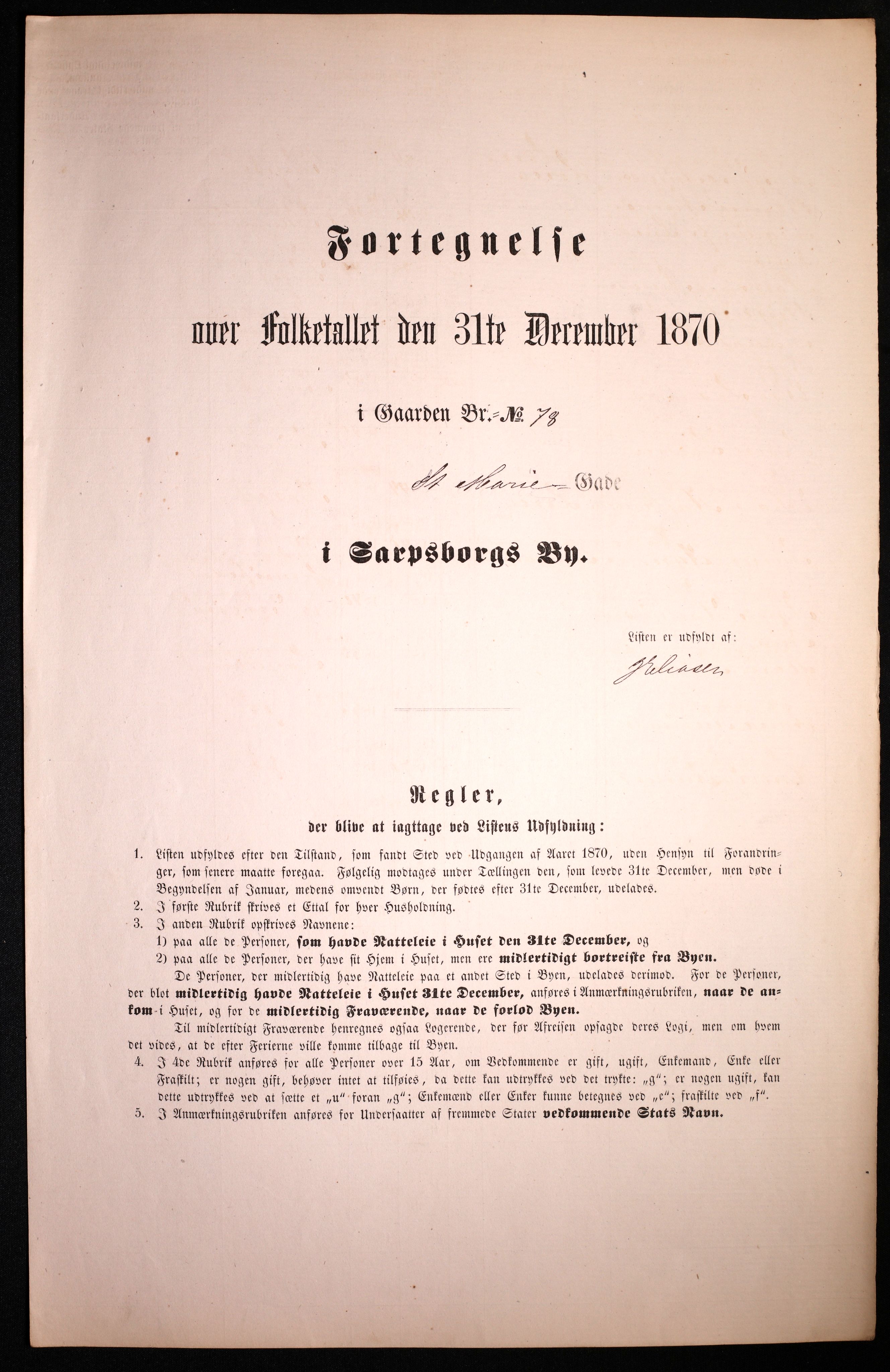 RA, 1870 census for 0102 Sarpsborg, 1870, p. 451