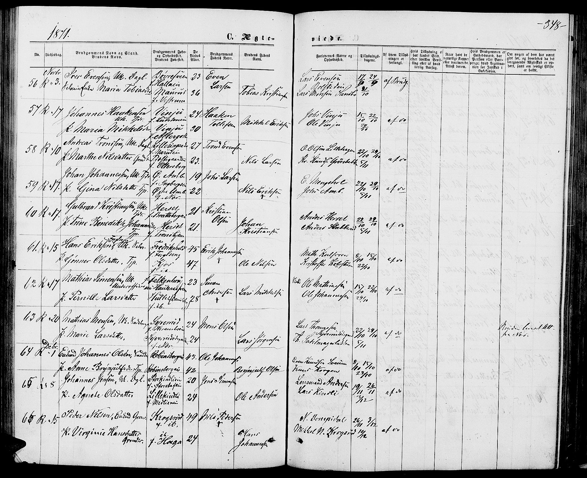 Ringsaker prestekontor, AV/SAH-PREST-014/L/La/L0008: Parish register (copy) no. 8, 1870-1878, p. 348