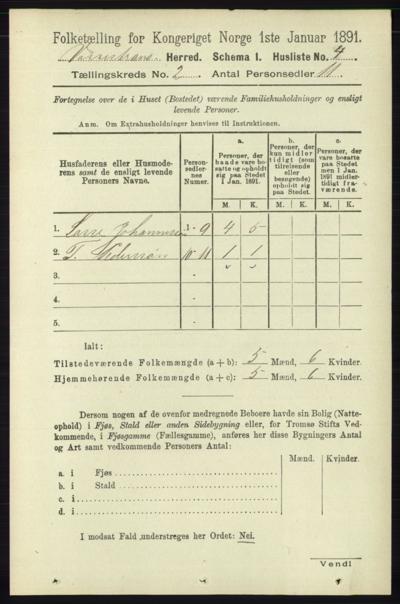 RA, 1891 census for 1236 Vossestrand, 1891, p. 645