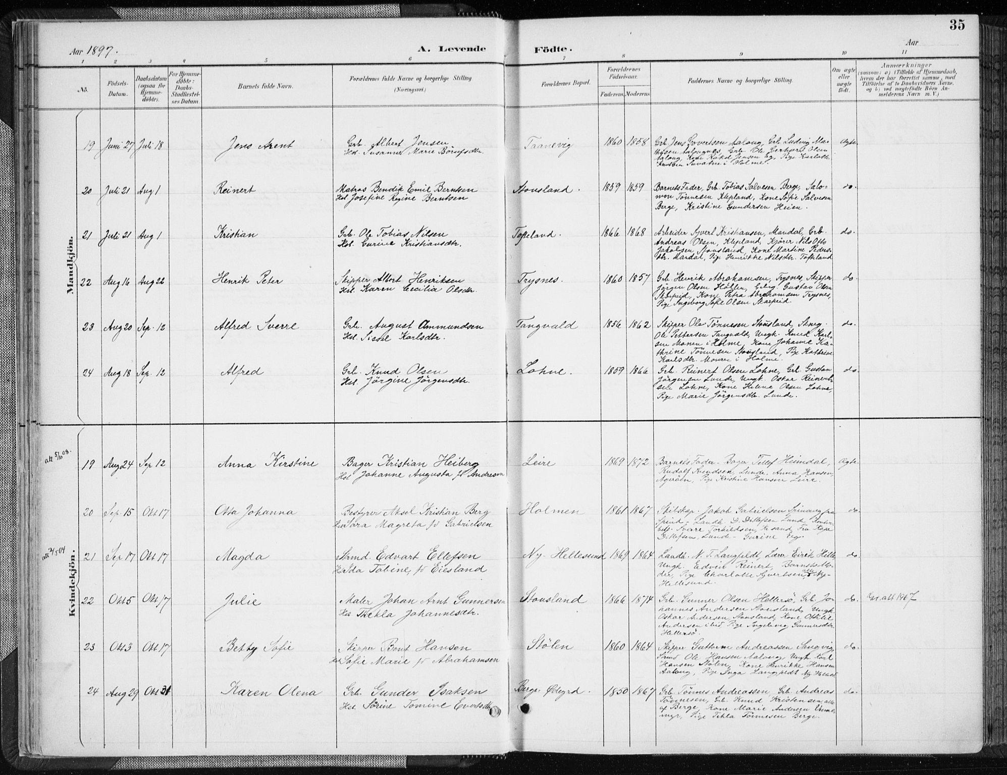 Søgne sokneprestkontor, AV/SAK-1111-0037/F/Fa/Fab/L0013: Parish register (official) no. A 13, 1892-1911, p. 35