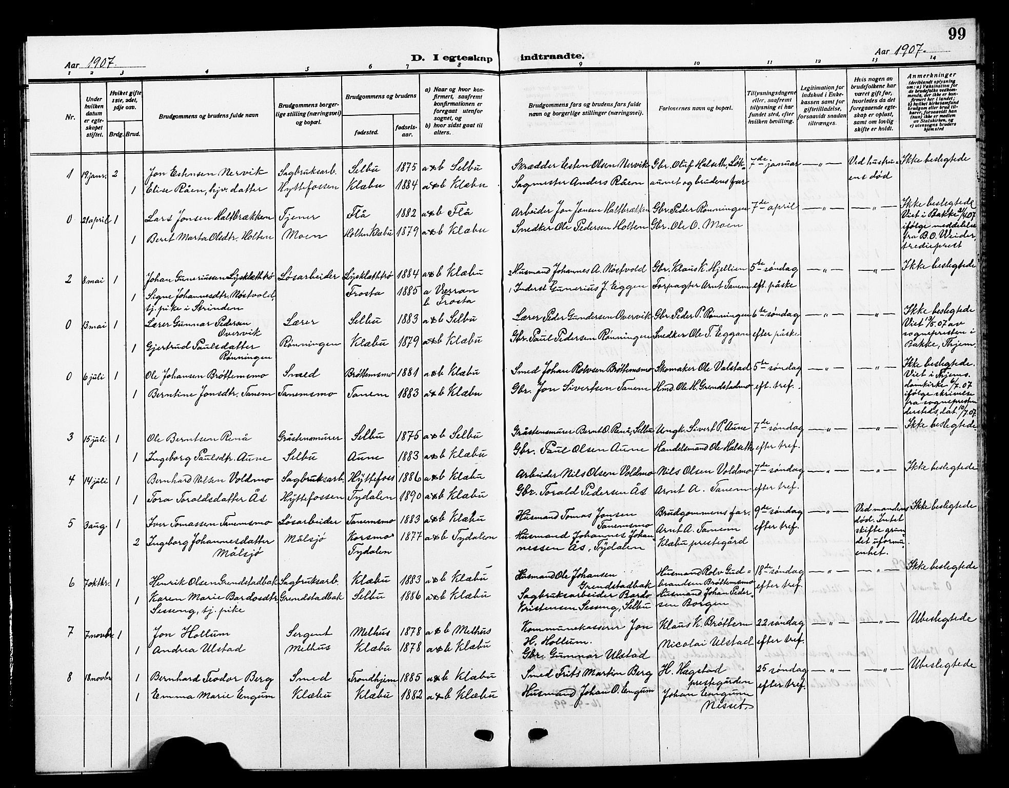 Ministerialprotokoller, klokkerbøker og fødselsregistre - Sør-Trøndelag, SAT/A-1456/618/L0453: Parish register (copy) no. 618C04, 1907-1925, p. 99