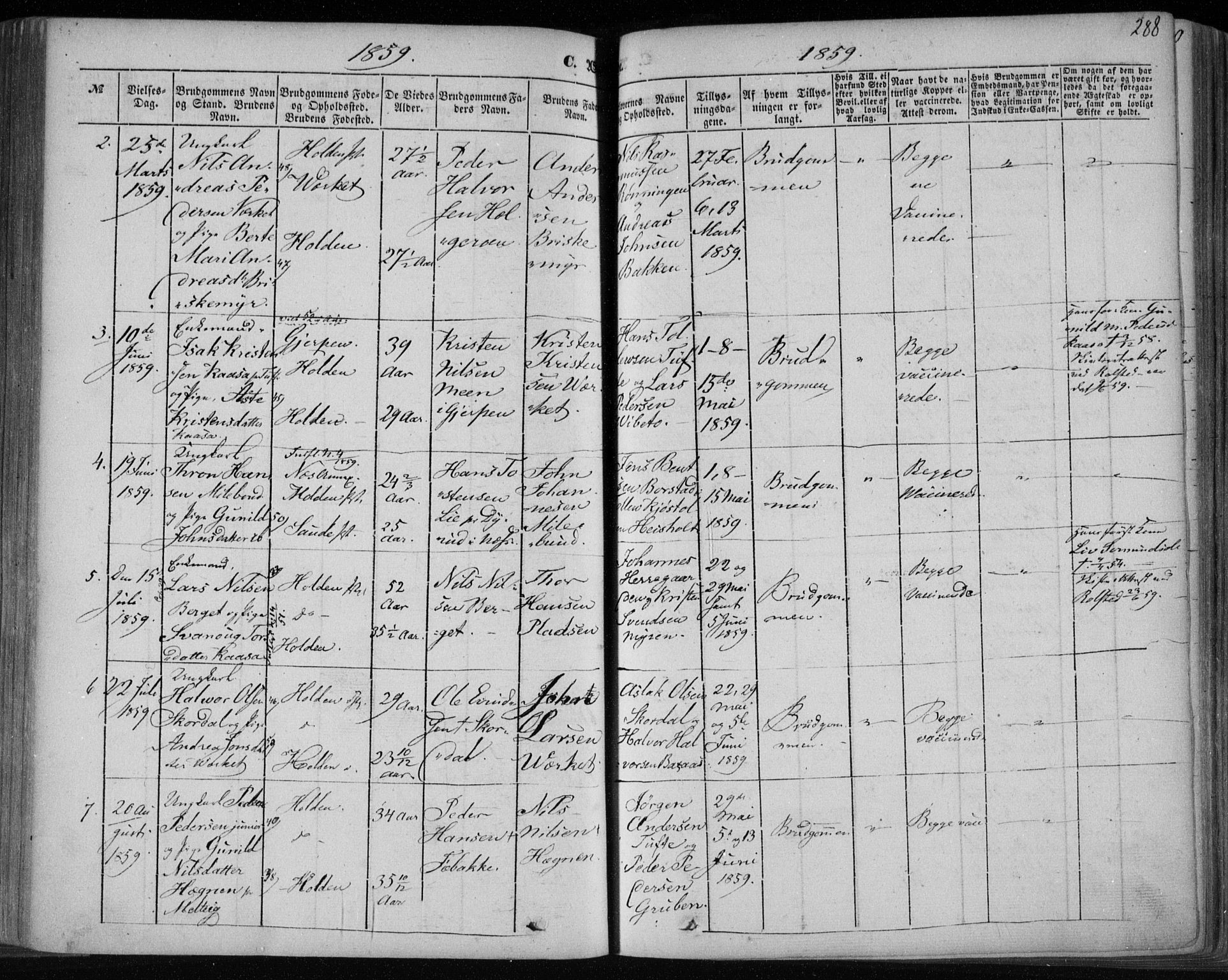 Holla kirkebøker, SAKO/A-272/F/Fa/L0005: Parish register (official) no. 5, 1849-1860, p. 288