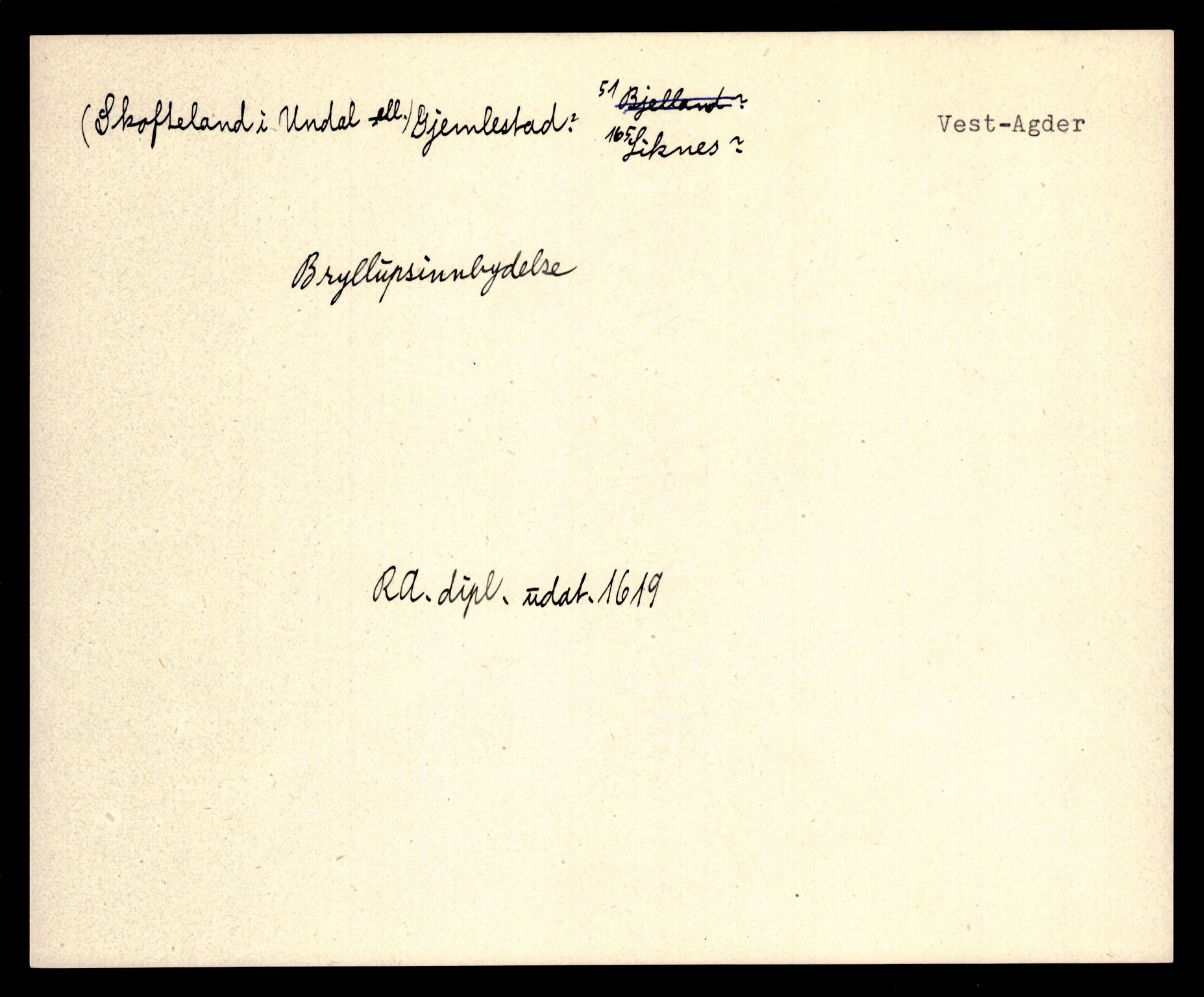 Riksarkivets diplomsamling, AV/RA-EA-5965/F35/F35e/L0026: Registreringssedler Vest-Agder 2, 1400-1700, p. 355