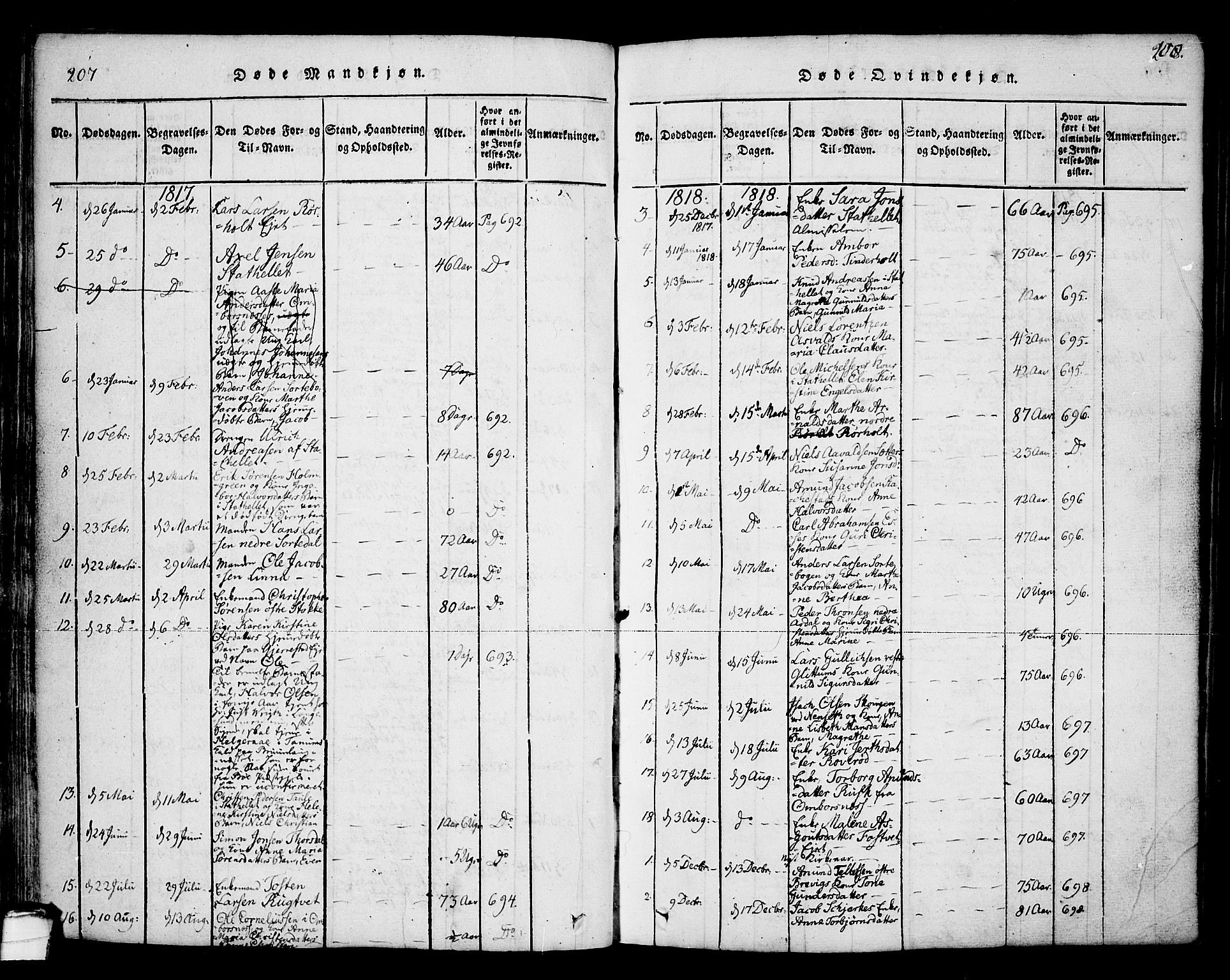 Bamble kirkebøker, SAKO/A-253/F/Fa/L0003: Parish register (official) no. I 3 /1, 1814-1834, p. 207-208