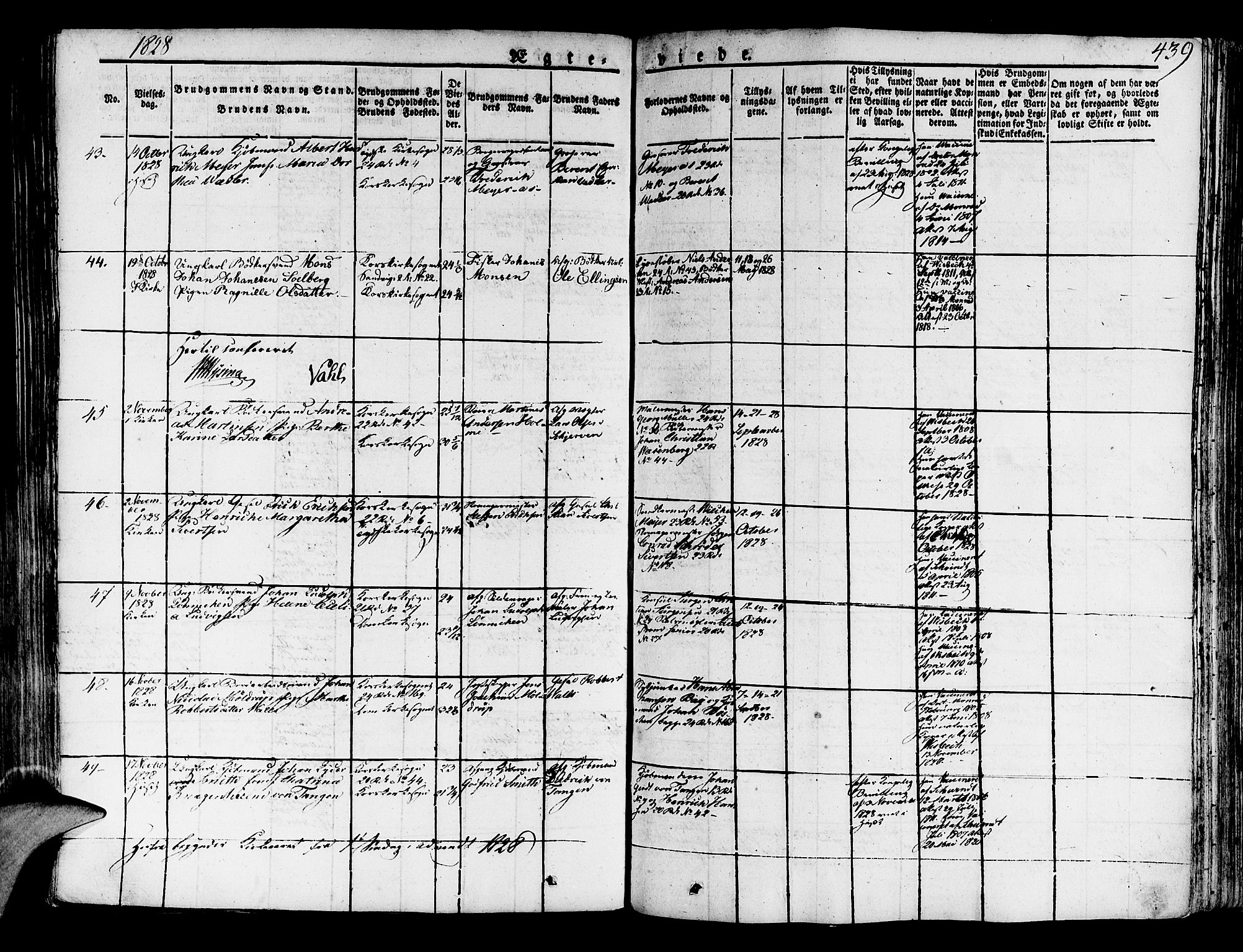 Korskirken sokneprestembete, AV/SAB-A-76101/H/Haa/L0014: Parish register (official) no. A 14, 1823-1835, p. 439