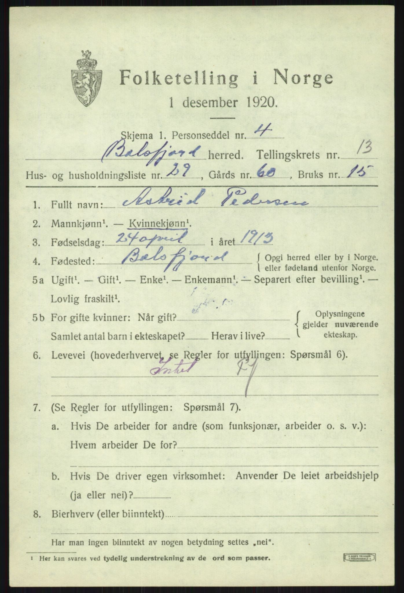 SATØ, 1920 census for Balsfjord, 1920, p. 7979