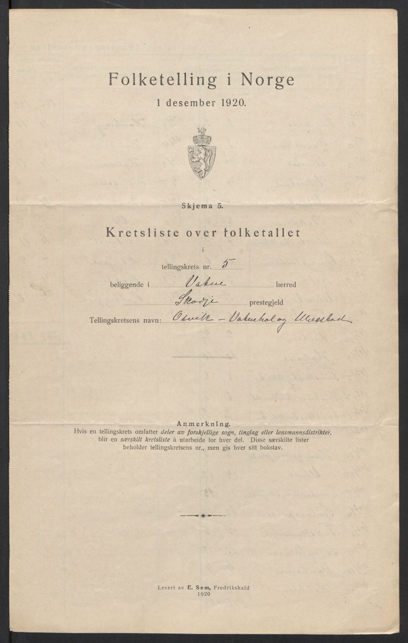 SAT, 1920 census for Vatne, 1920, p. 18