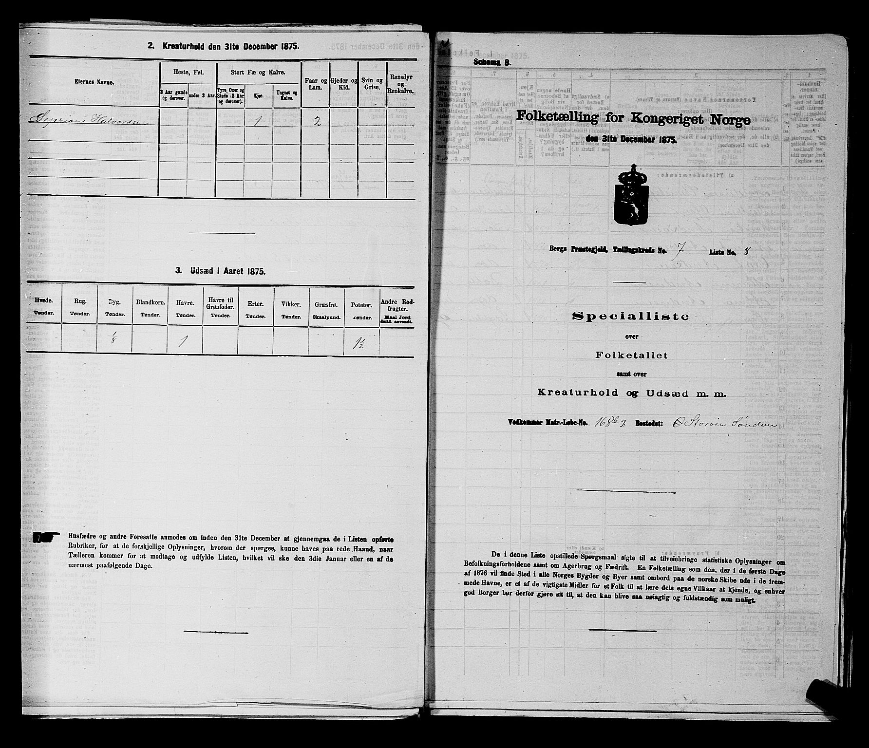 RA, 1875 census for 0116P Berg, 1875, p. 1133