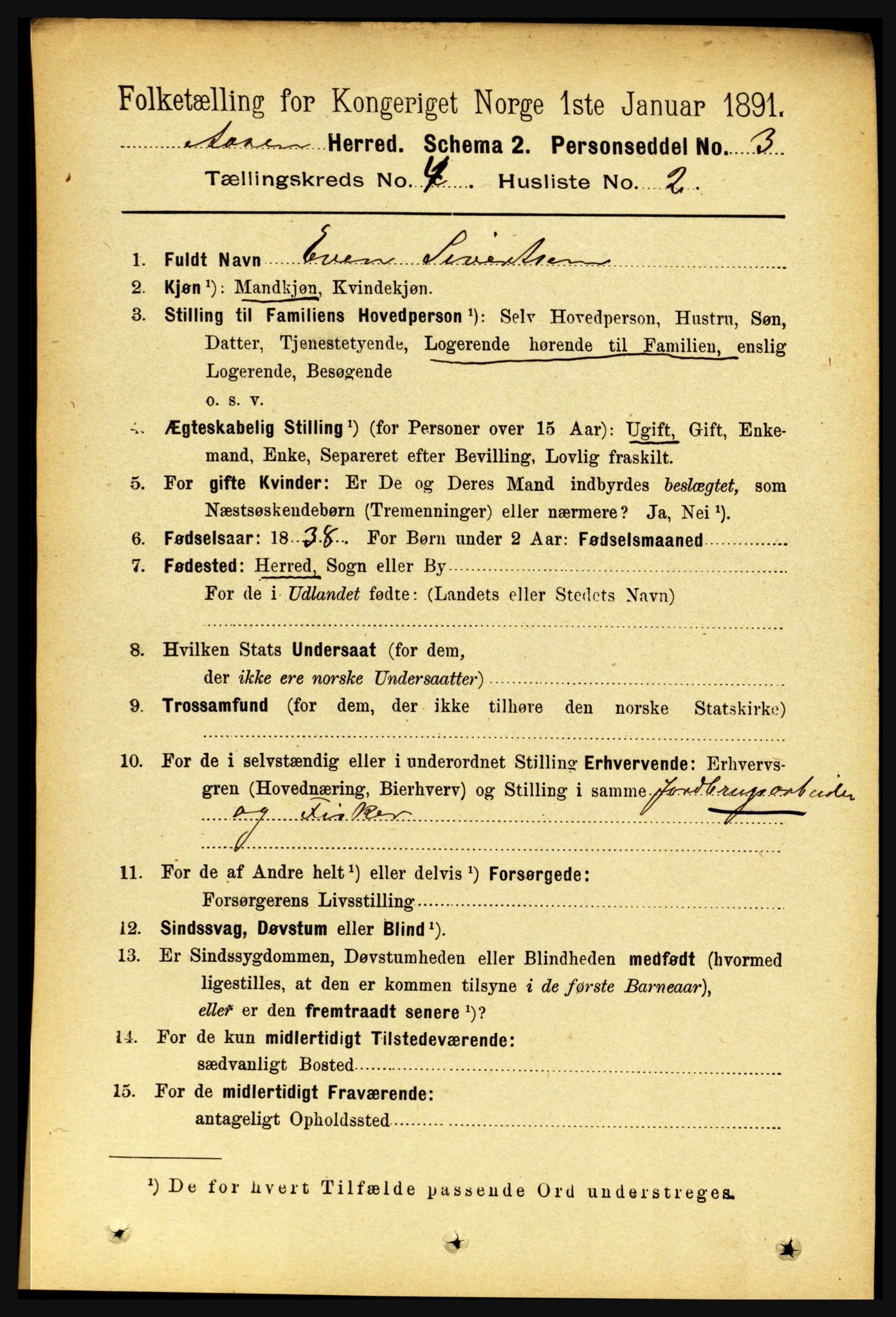 RA, 1891 census for 1716 Åsen, 1891, p. 1425