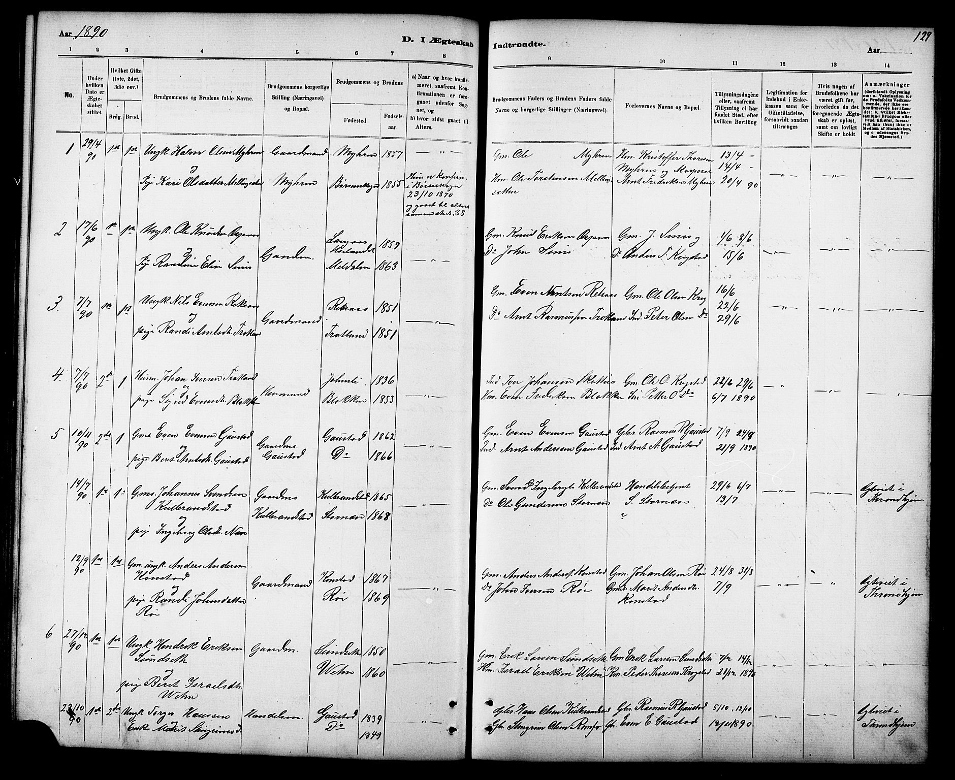 Ministerialprotokoller, klokkerbøker og fødselsregistre - Sør-Trøndelag, SAT/A-1456/694/L1132: Parish register (copy) no. 694C04, 1887-1914, p. 127