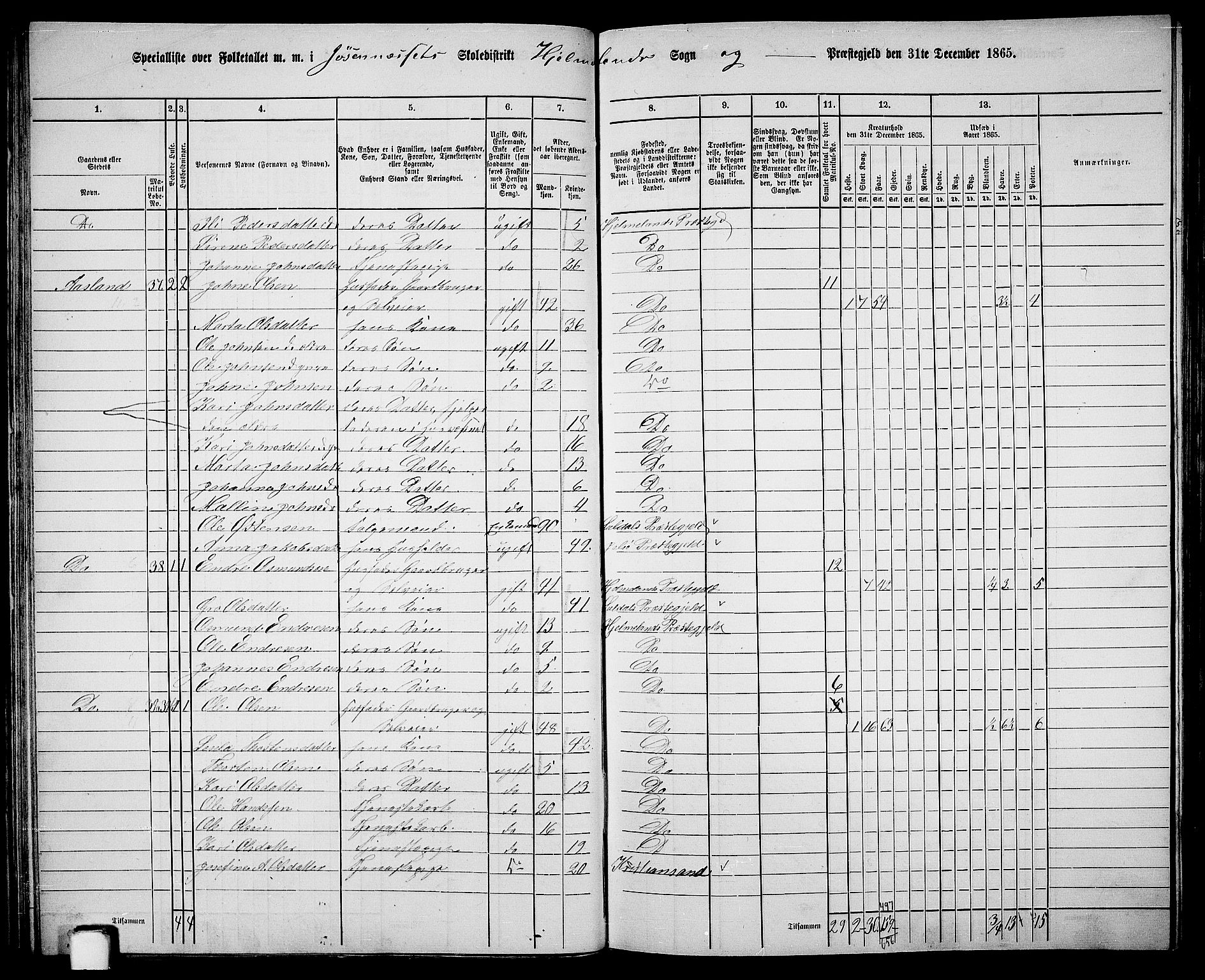 RA, 1865 census for Hjelmeland, 1865, p. 39