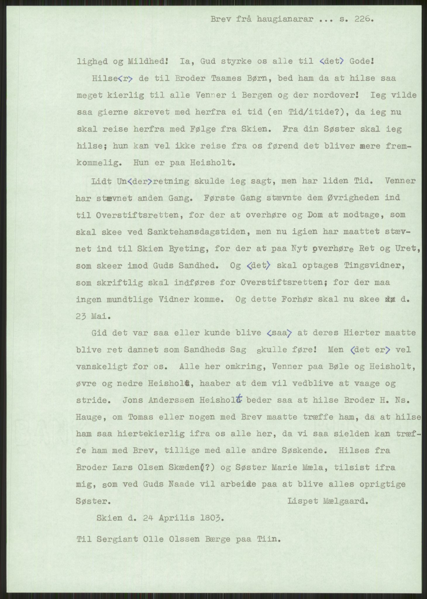 Samlinger til kildeutgivelse, Haugianerbrev, AV/RA-EA-6834/F/L0001: Haugianerbrev I: 1760-1804, 1760-1804, p. 226