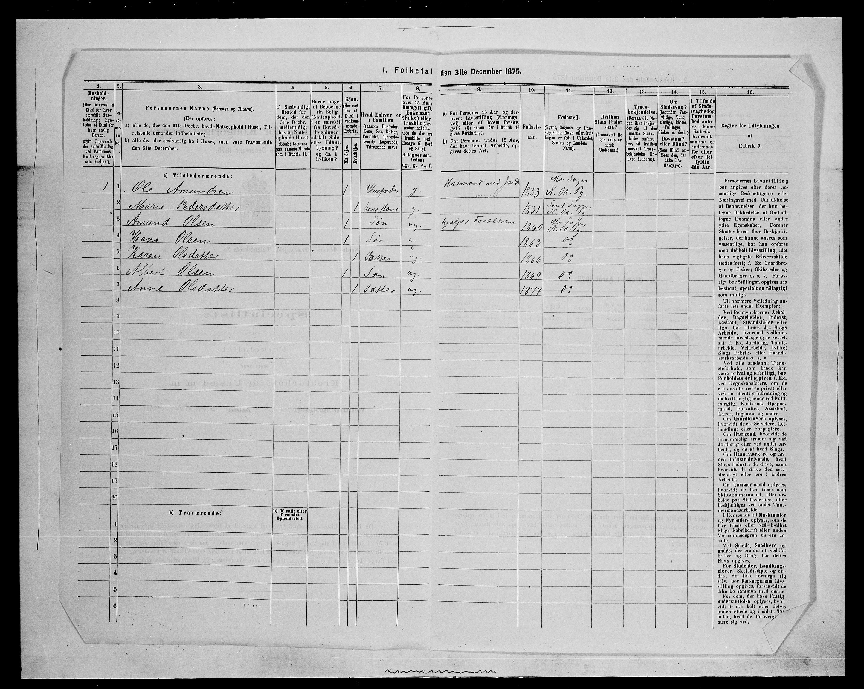 SAH, 1875 census for 0418P Nord-Odal, 1875, p. 1173