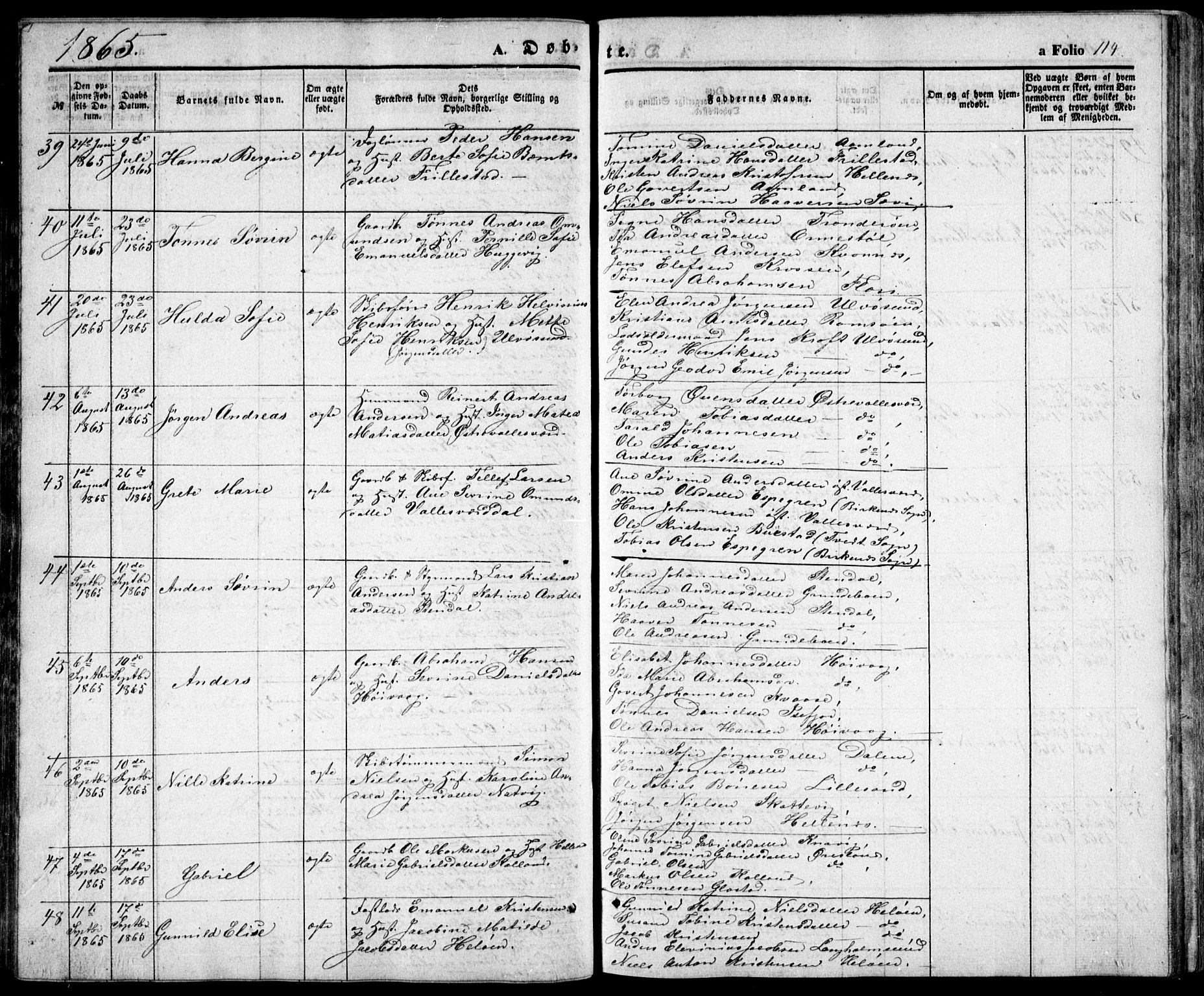 Høvåg sokneprestkontor, SAK/1111-0025/F/Fb/L0002: Parish register (copy) no. B 2, 1847-1869, p. 114