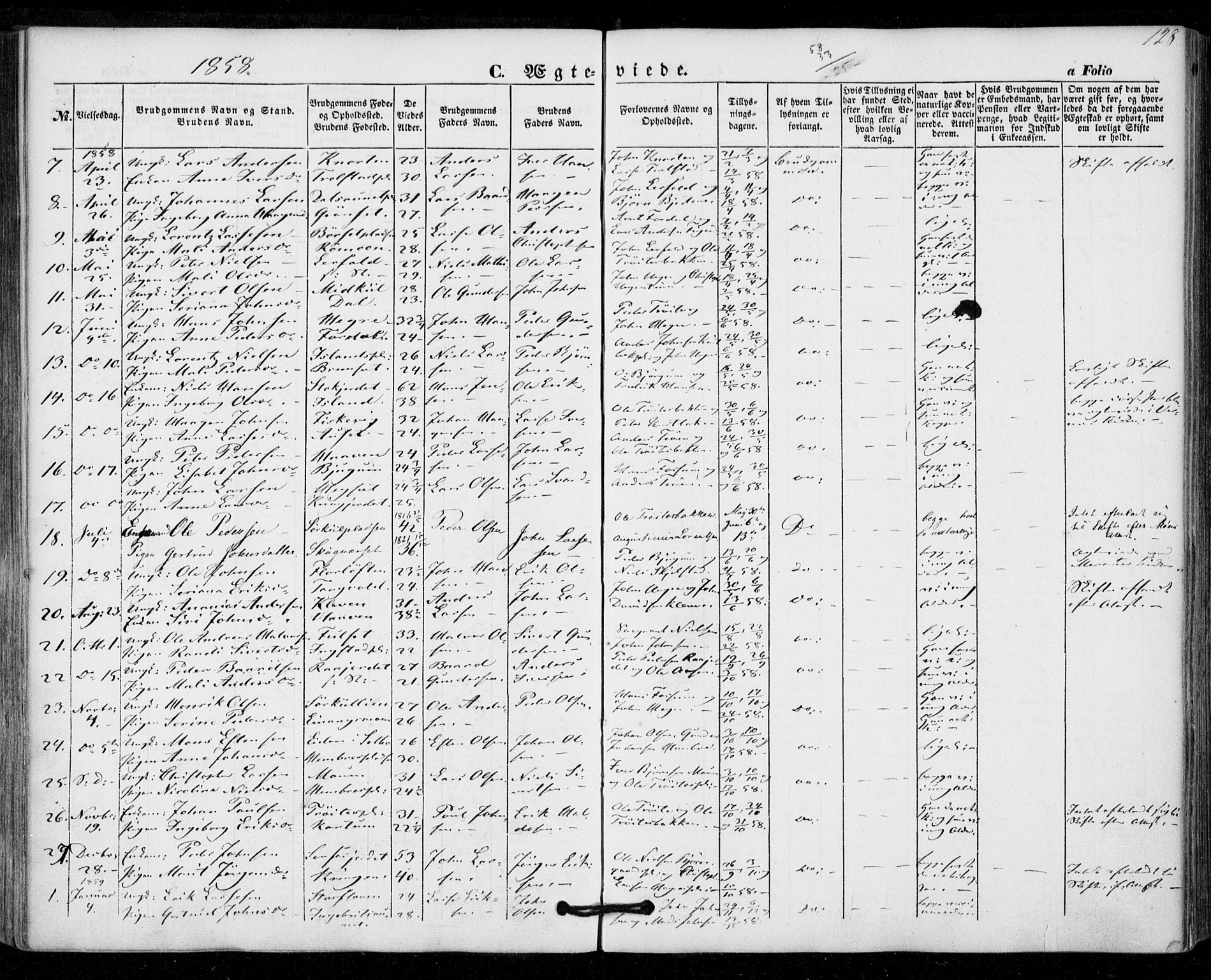 Ministerialprotokoller, klokkerbøker og fødselsregistre - Nord-Trøndelag, SAT/A-1458/703/L0028: Parish register (official) no. 703A01, 1850-1862, p. 128