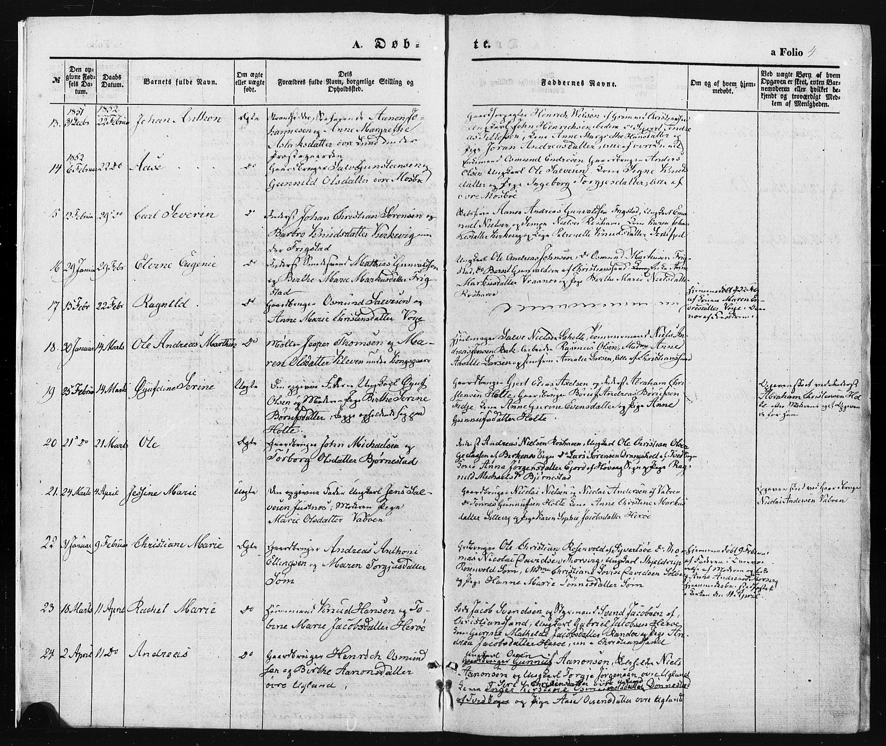 Oddernes sokneprestkontor, AV/SAK-1111-0033/F/Fa/Faa/L0007: Parish register (official) no. A 7, 1851-1863, p. 4