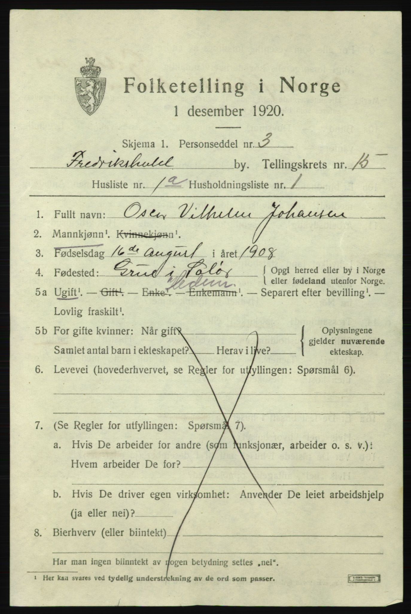 SAO, 1920 census for Fredrikshald, 1920, p. 23140
