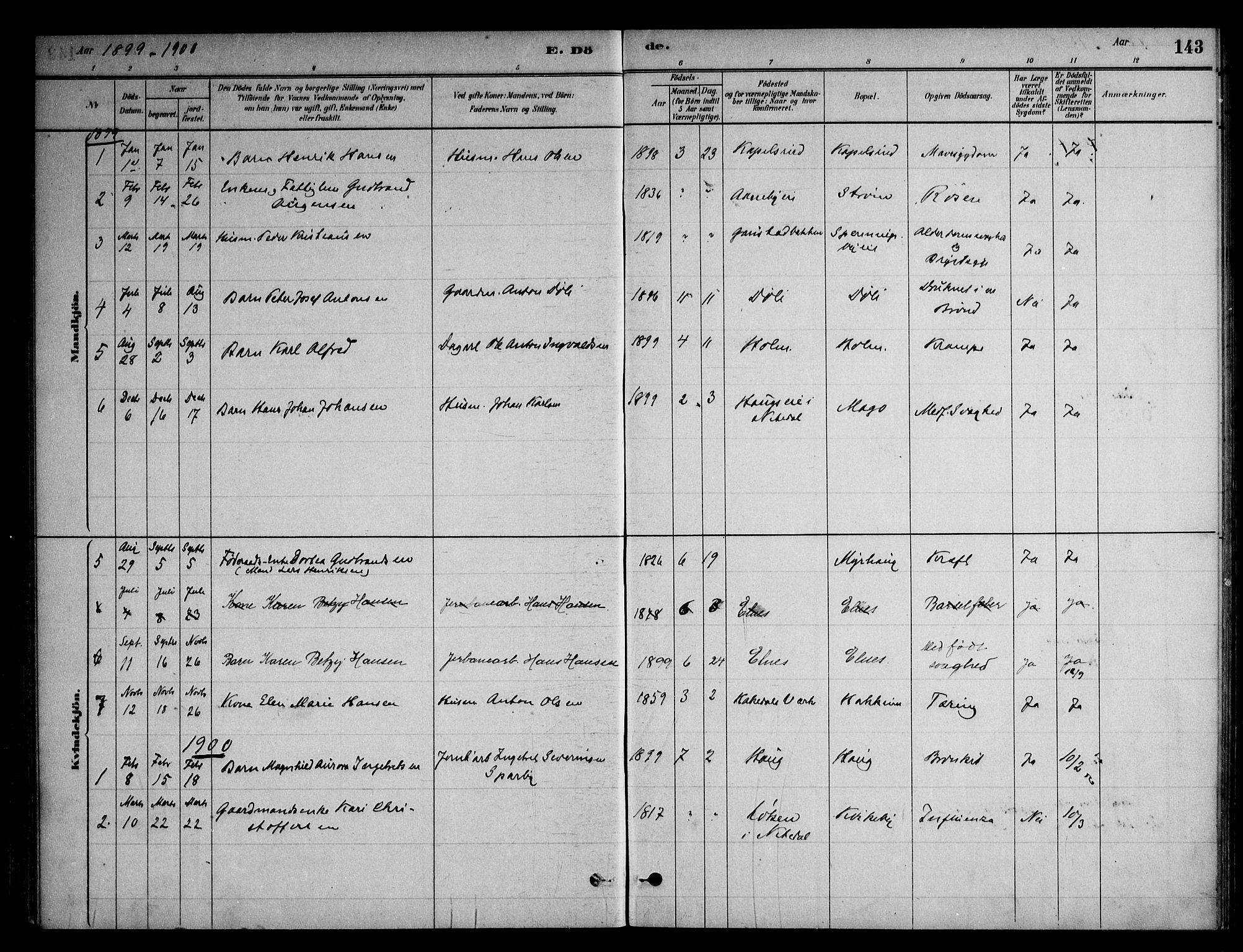 Nittedal prestekontor Kirkebøker, AV/SAO-A-10365a/F/Fb/L0001: Parish register (official) no. II 1, 1879-1901, p. 143