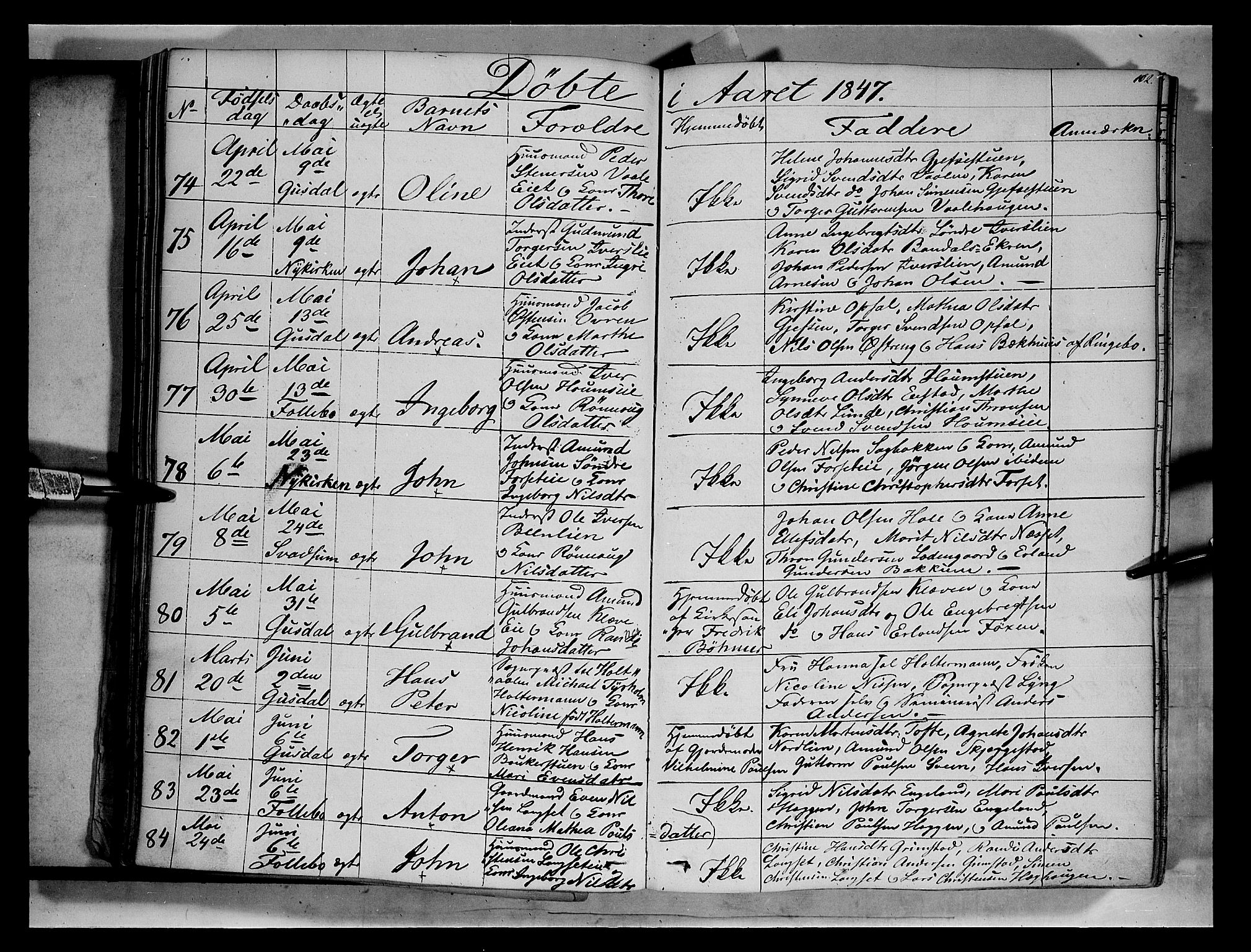 Gausdal prestekontor, AV/SAH-PREST-090/H/Ha/Haa/L0007: Parish register (official) no. 7, 1840-1850, p. 102